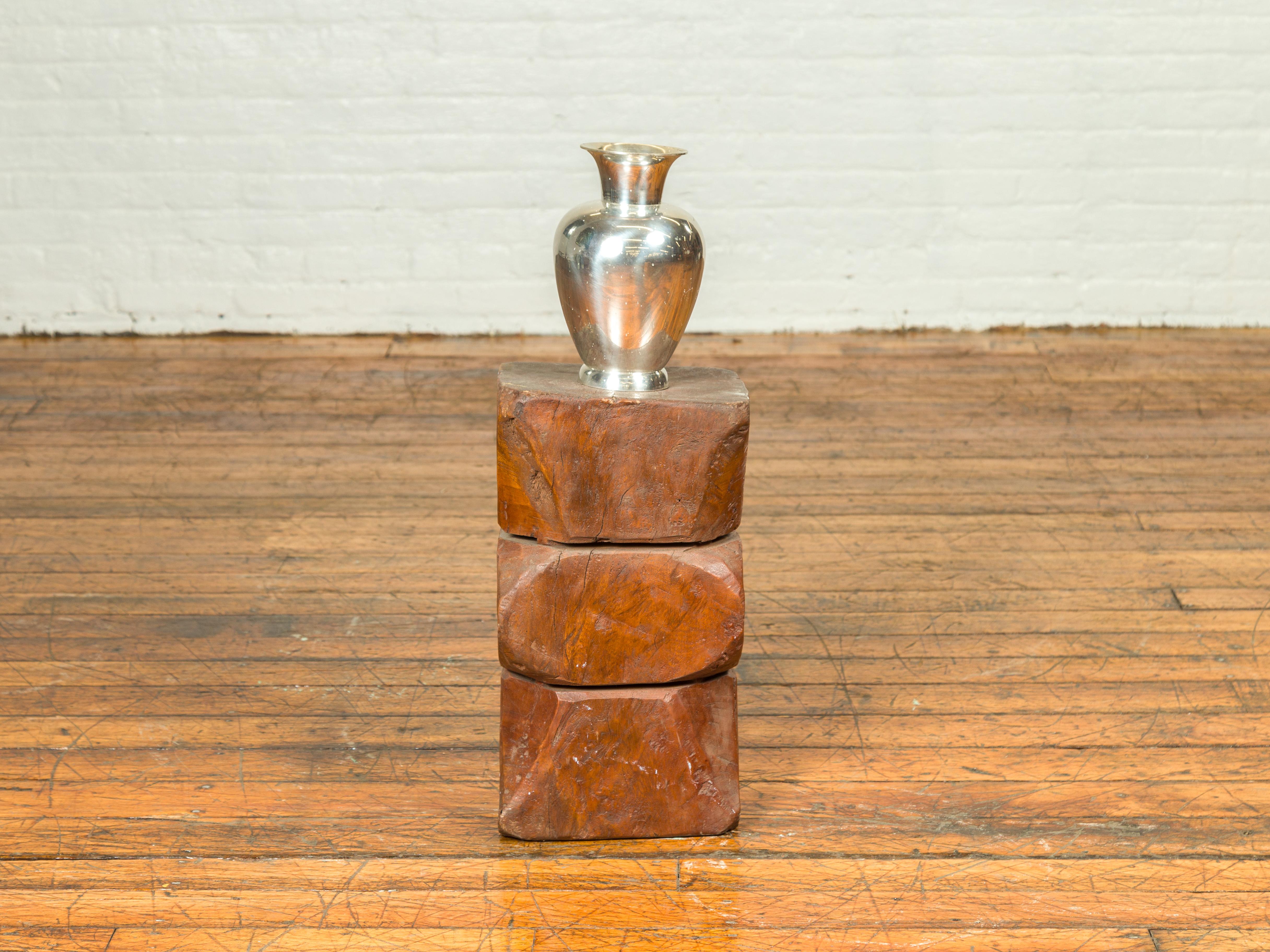 20th Century Vintage Indonesian Rustic Tree Stump Pedestal with Hourglass Silhouette