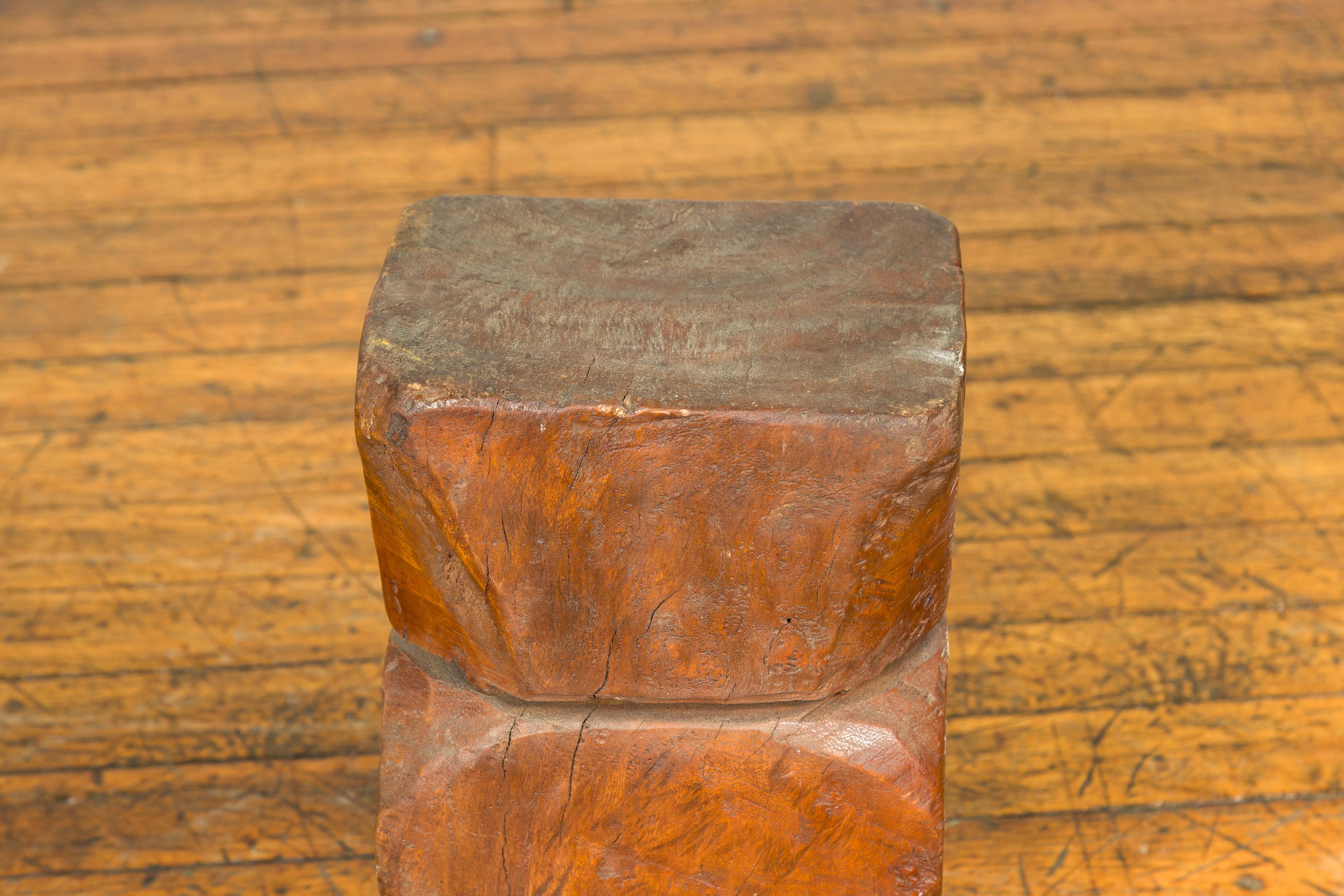 Vintage Indonesian Rustic Tree Stump Pedestal with Hourglass Silhouette 1