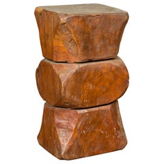 Vintage Indonesian Rustic Tree Stump Pedestal with Hourglass Silhouette