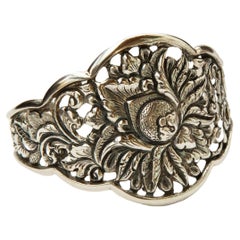 Antique Indonesian Silver 800 Cuff Bracelet with Floral Decor CA. 1930s