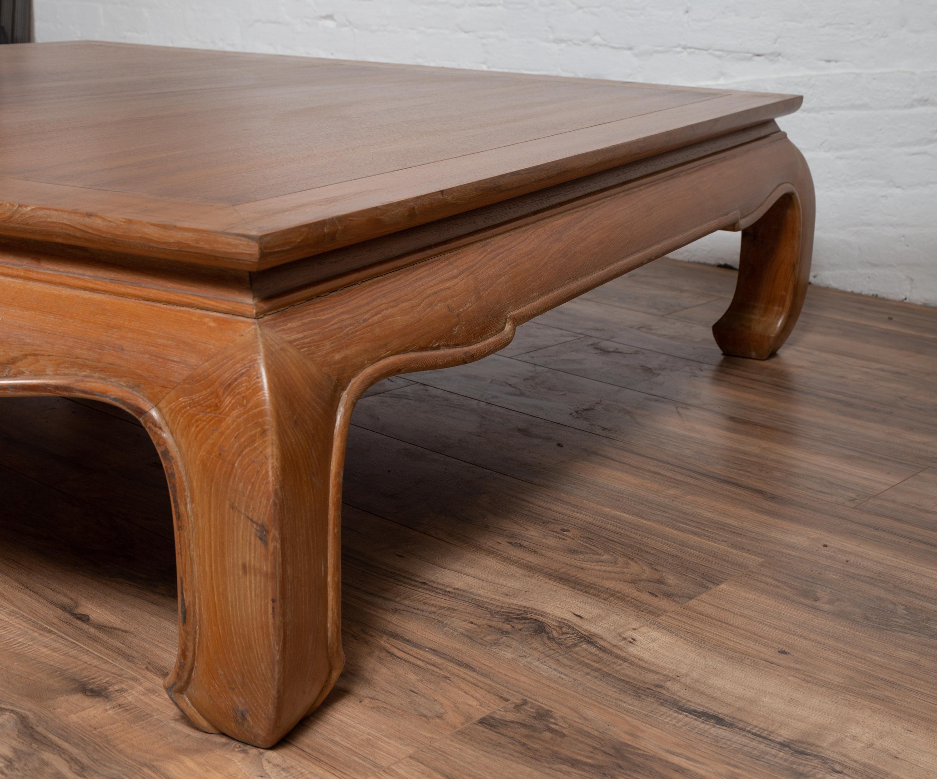 Vintage Indonesian Teak Coffee Table with Natural Bleached Patina and Chow Legs 3