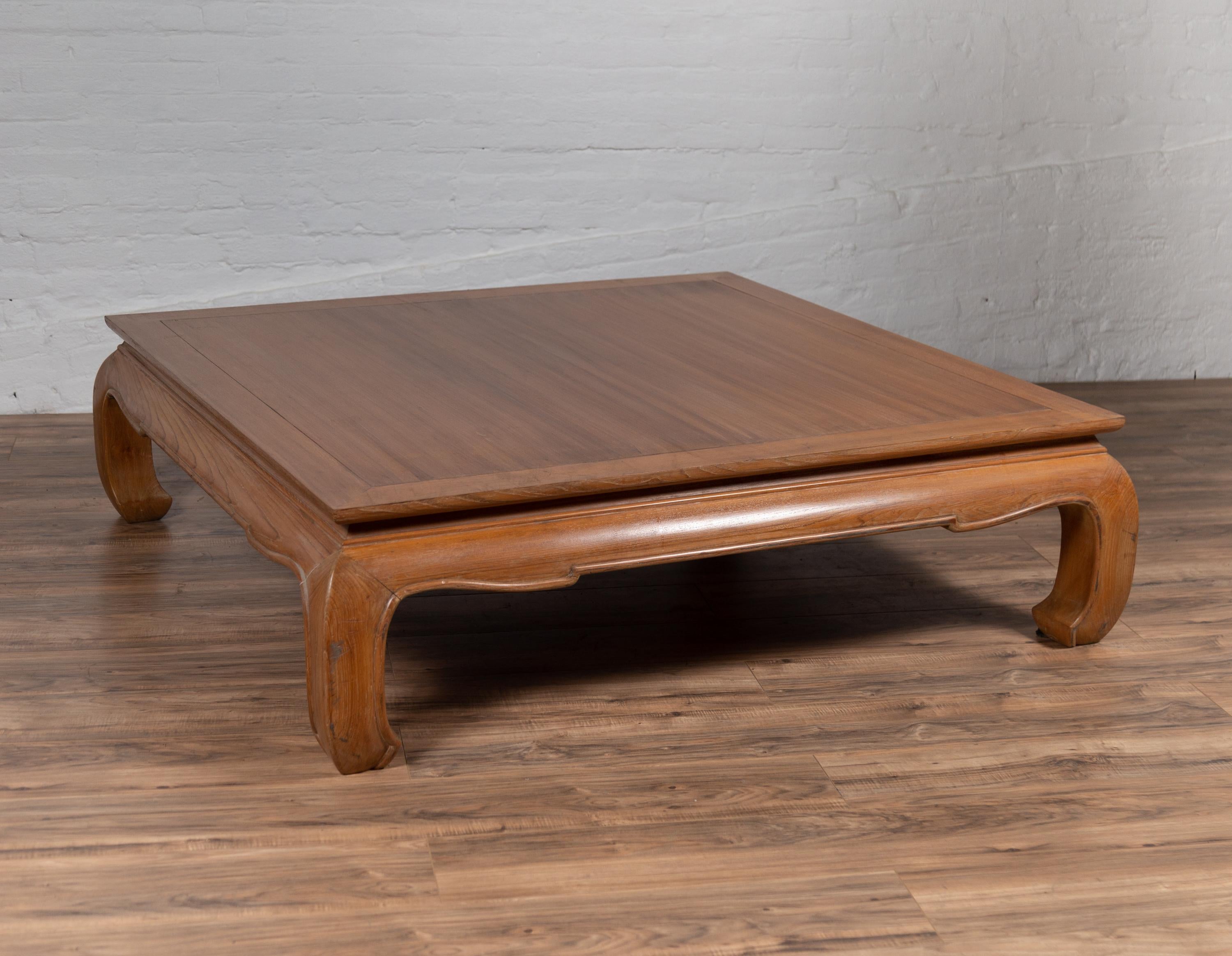 Vintage Indonesian Teak Coffee Table with Natural Bleached Patina and Chow Legs 4