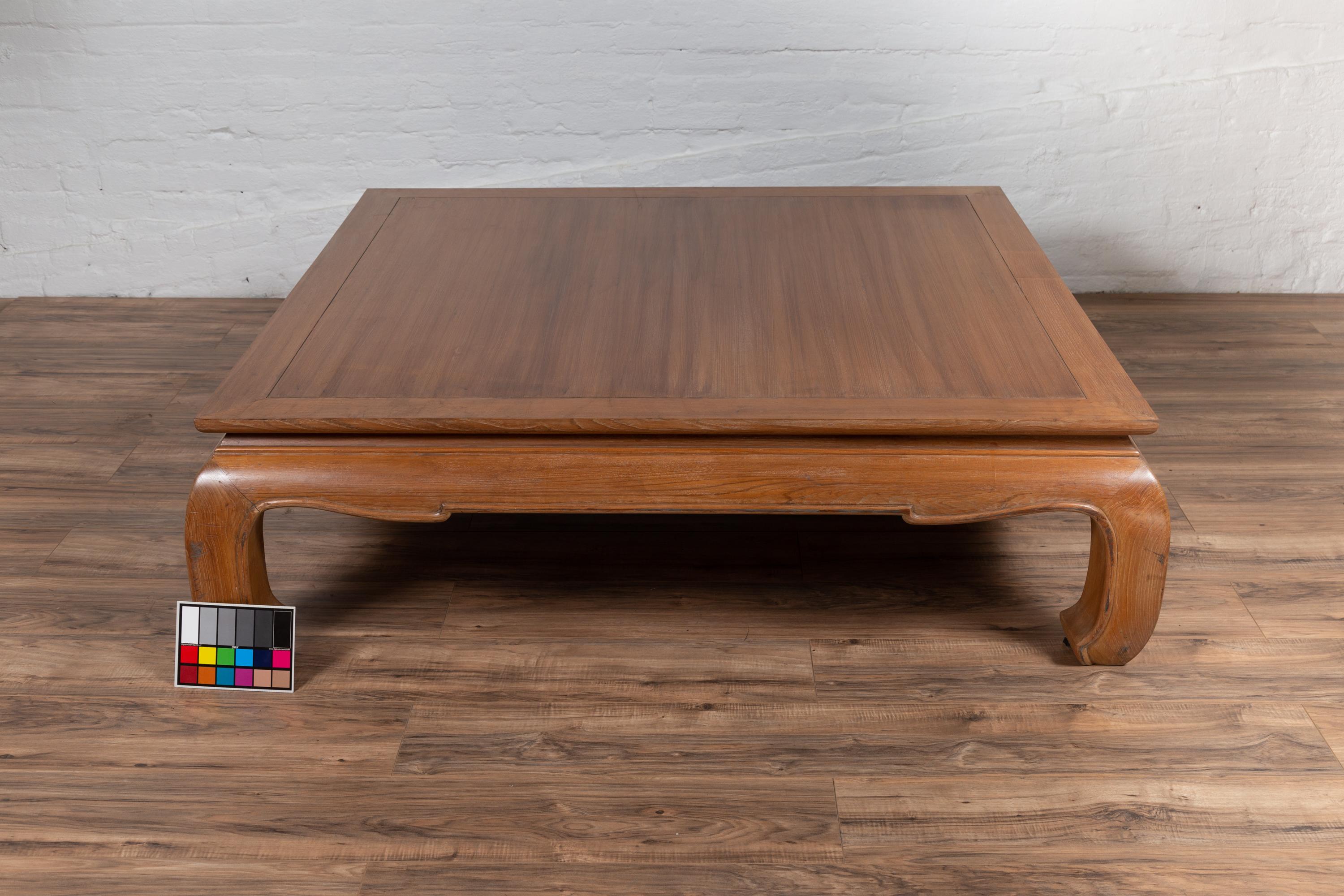 Vintage Indonesian Teak Coffee Table with Natural Bleached Patina and Chow Legs 5
