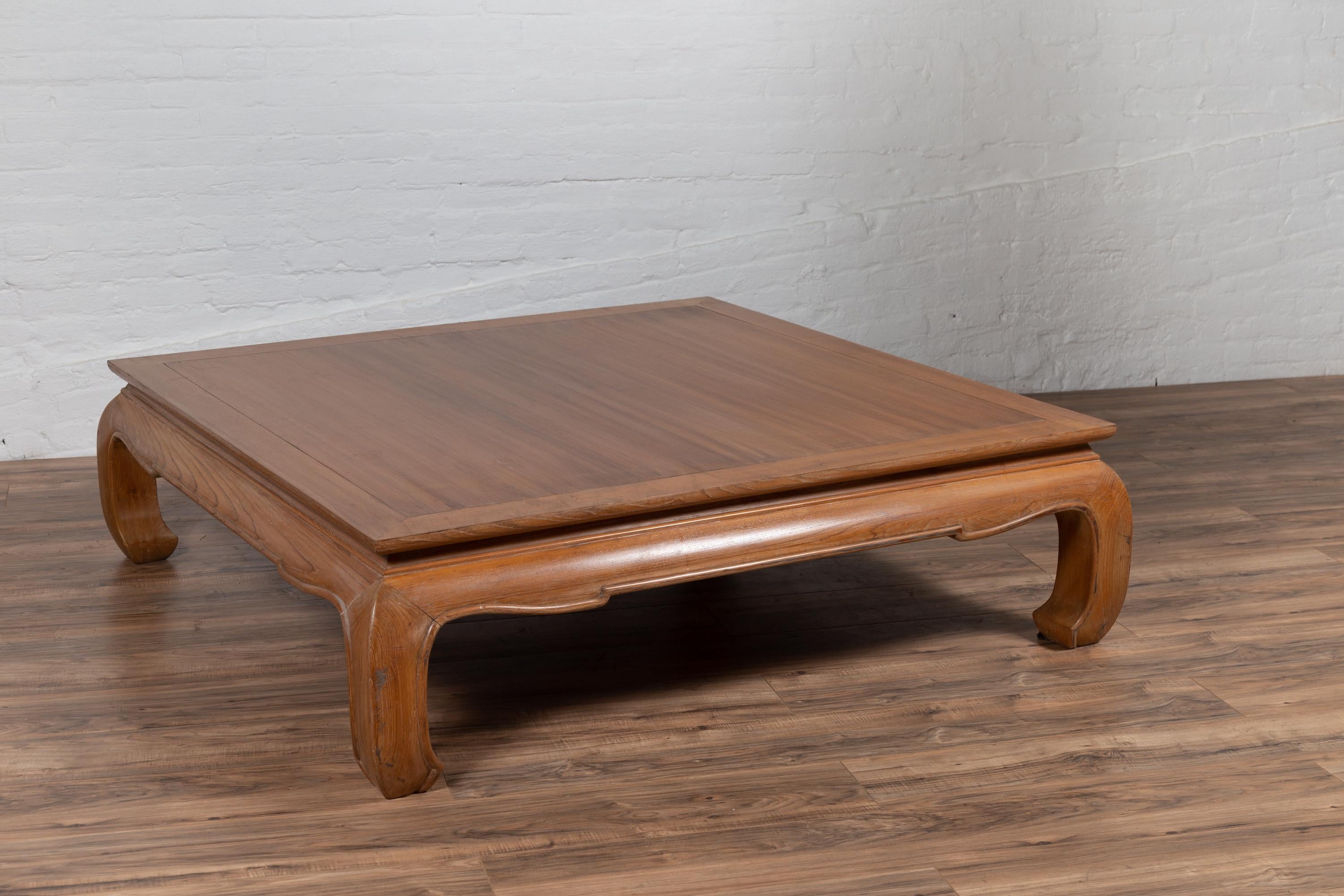 Vintage Indonesian Teak Coffee Table with Natural Bleached Patina and Chow Legs 1
