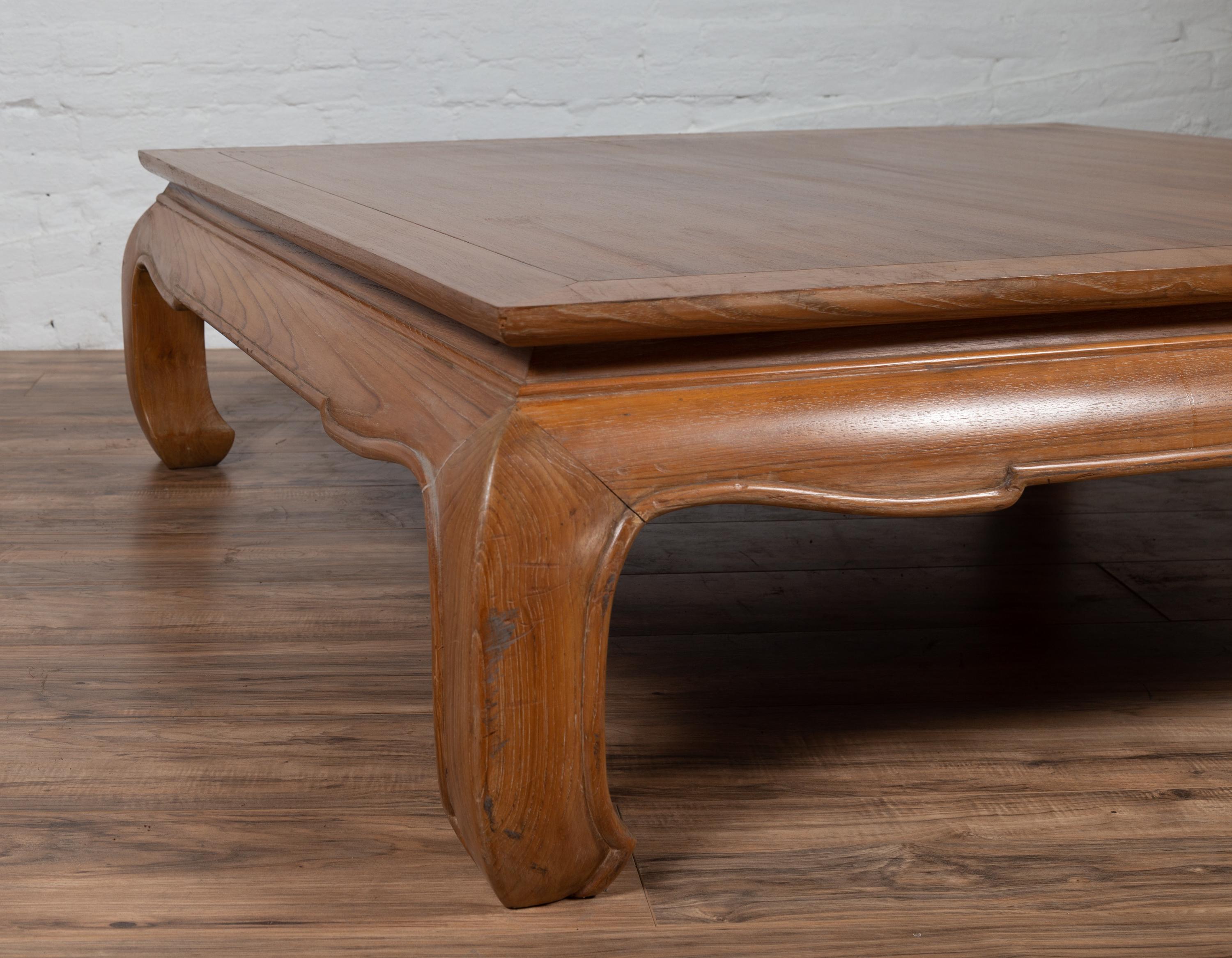 Vintage Indonesian Teak Coffee Table with Natural Bleached Patina and Chow Legs 2