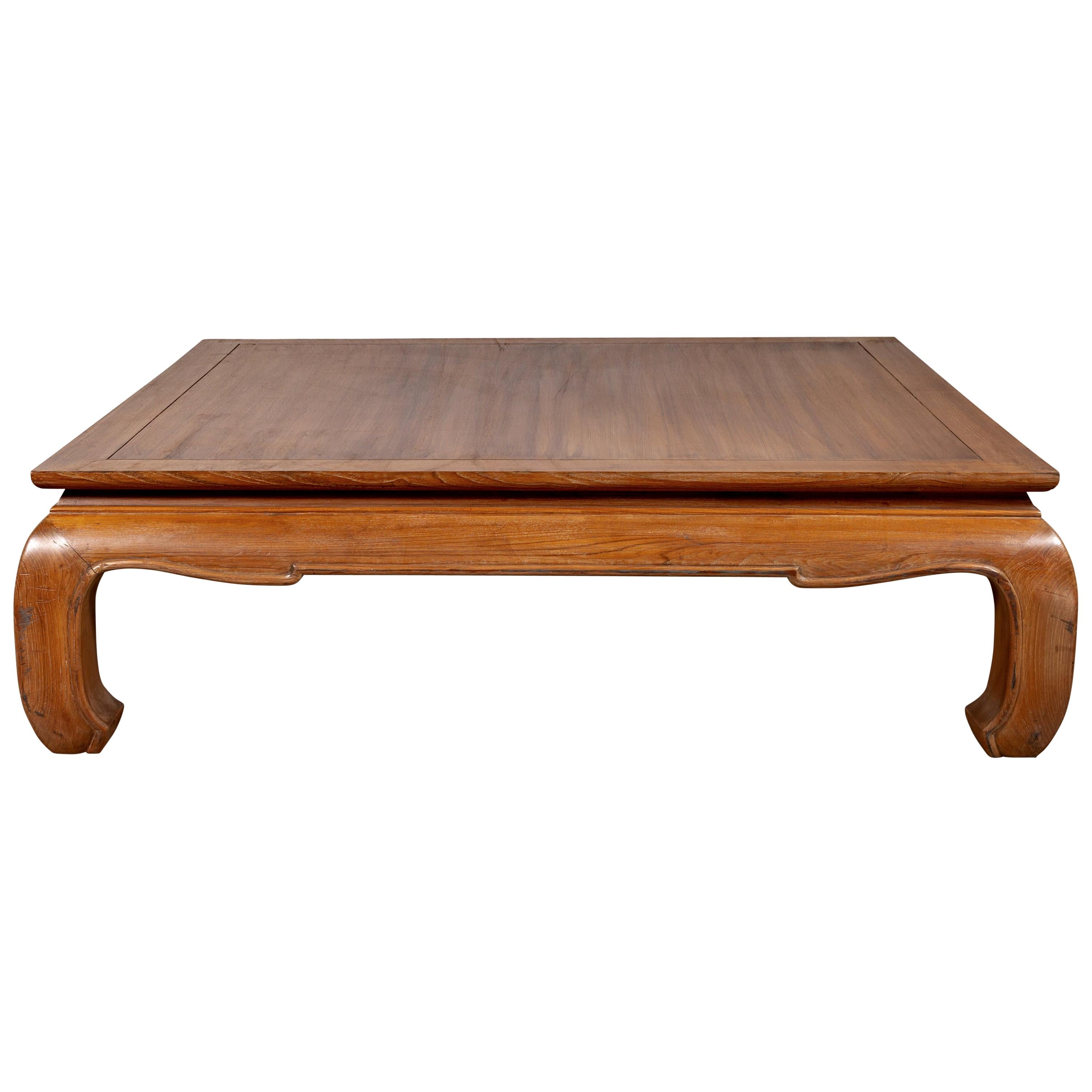 Vintage Indonesian Teak Coffee Table with Natural Bleached Patina and Chow Legs