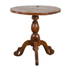 Vintage Indonesian Teak Wood Center Table with Round Top and Pedestal Base