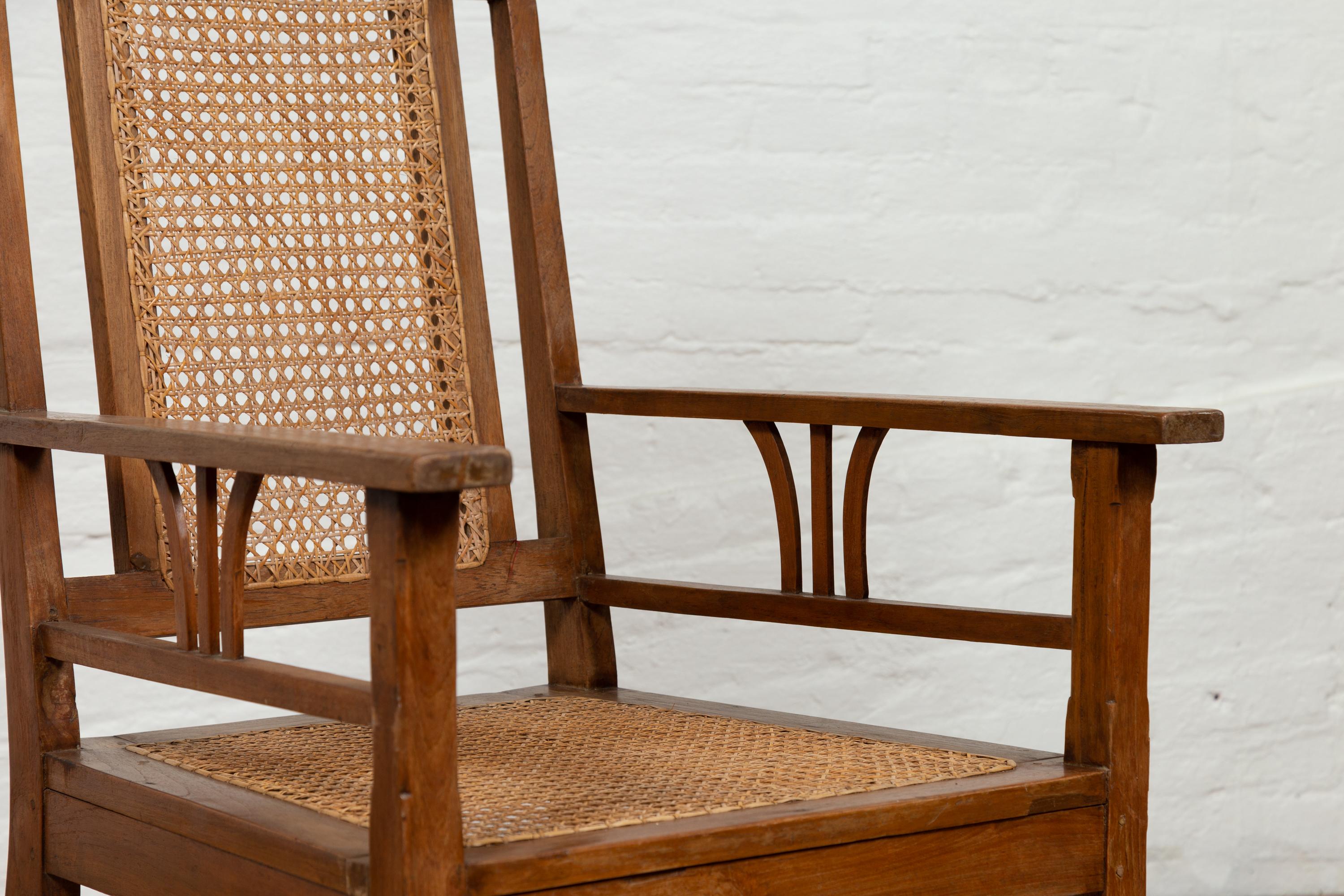 Vintage Indonesian Teak Wood Dutch Colonial Armchair with Rattan Seat and Back 5