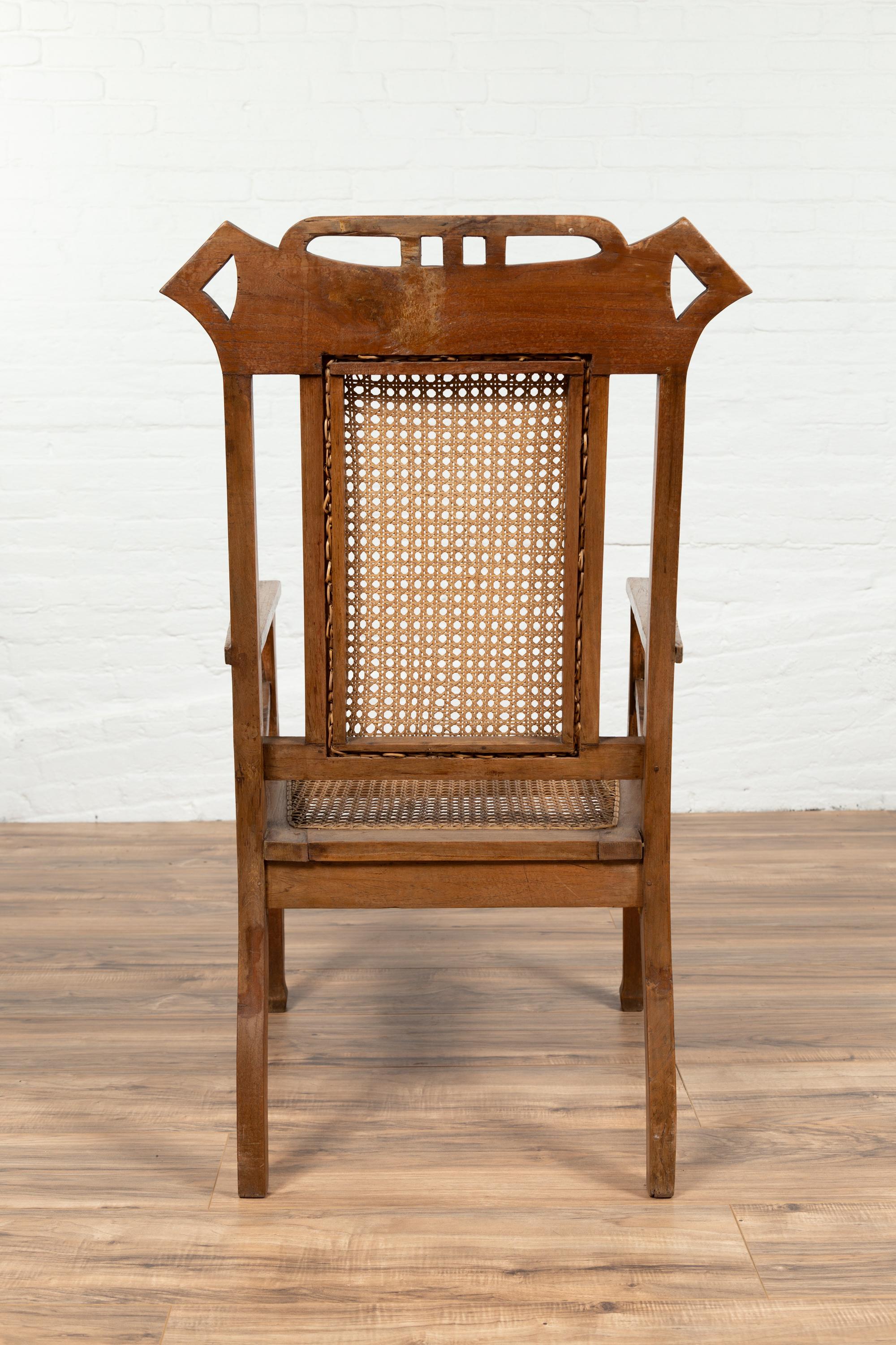 Vintage Indonesian Teak Wood Dutch Colonial Armchair with Rattan Seat and Back 10