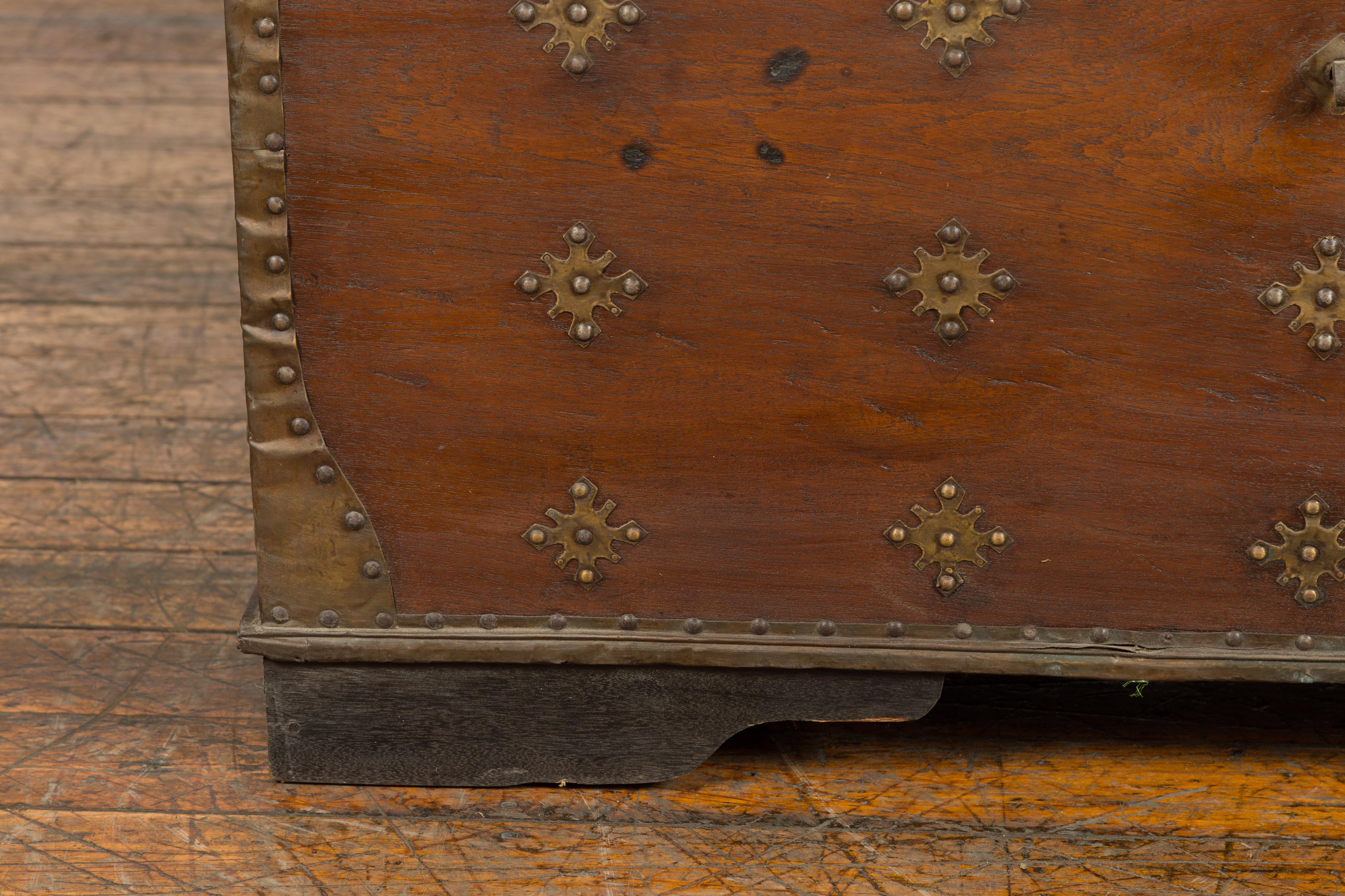 Vintage Indonesian Wooden Blanket Chest with Ornate Brass Star Shaped Motifs 2