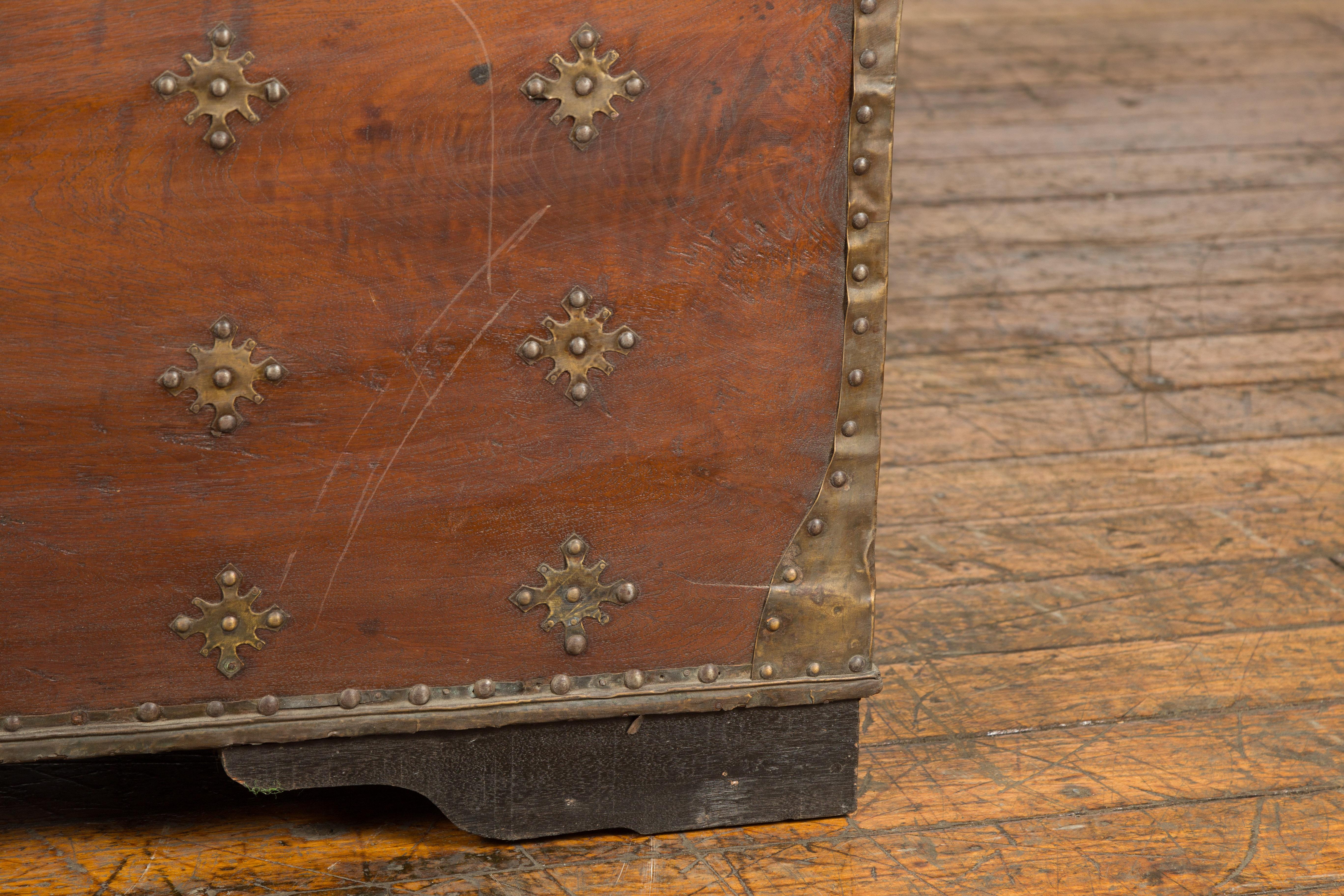 Vintage Indonesian Wooden Blanket Chest with Ornate Brass Star Shaped Motifs 3