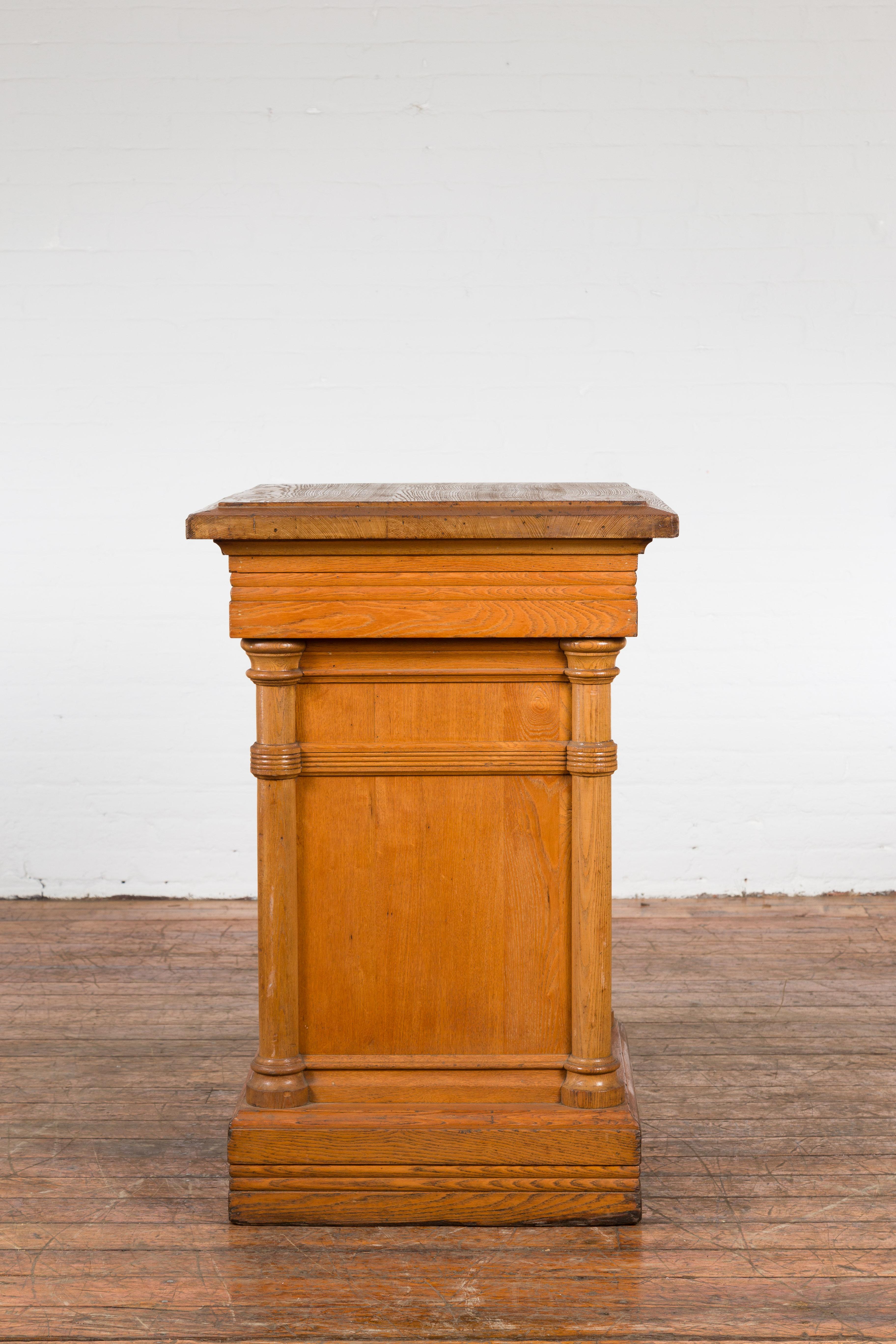 Vintage Indonesian Wooden Pedestal with Doric Semi-Columns and Natural Patina For Sale 3