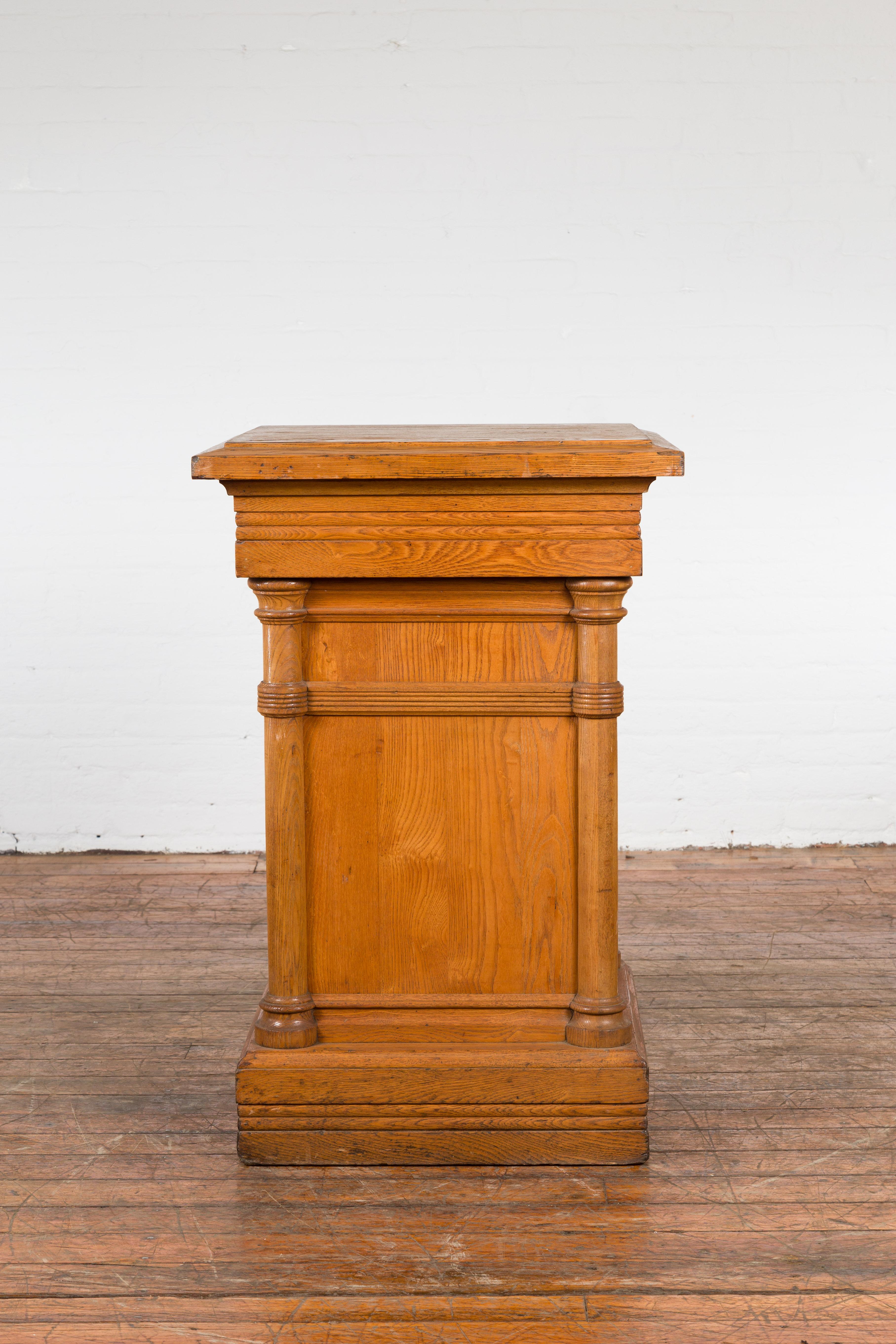 Vintage Indonesian Wooden Pedestal with Doric Semi-Columns and Natural Patina For Sale 4
