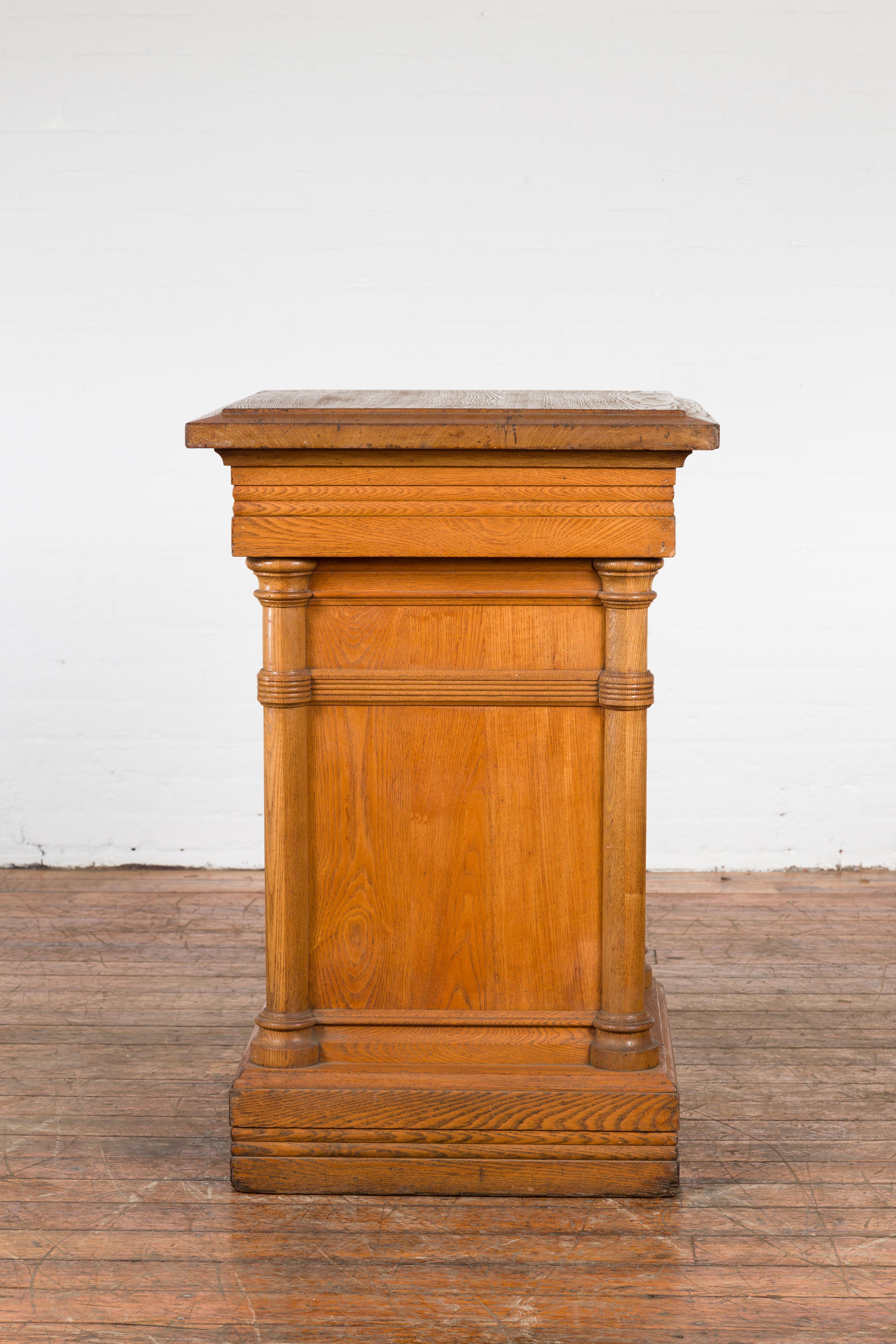 Vintage Indonesian Wooden Pedestal with Doric Semi-Columns and Natural Patina For Sale 5