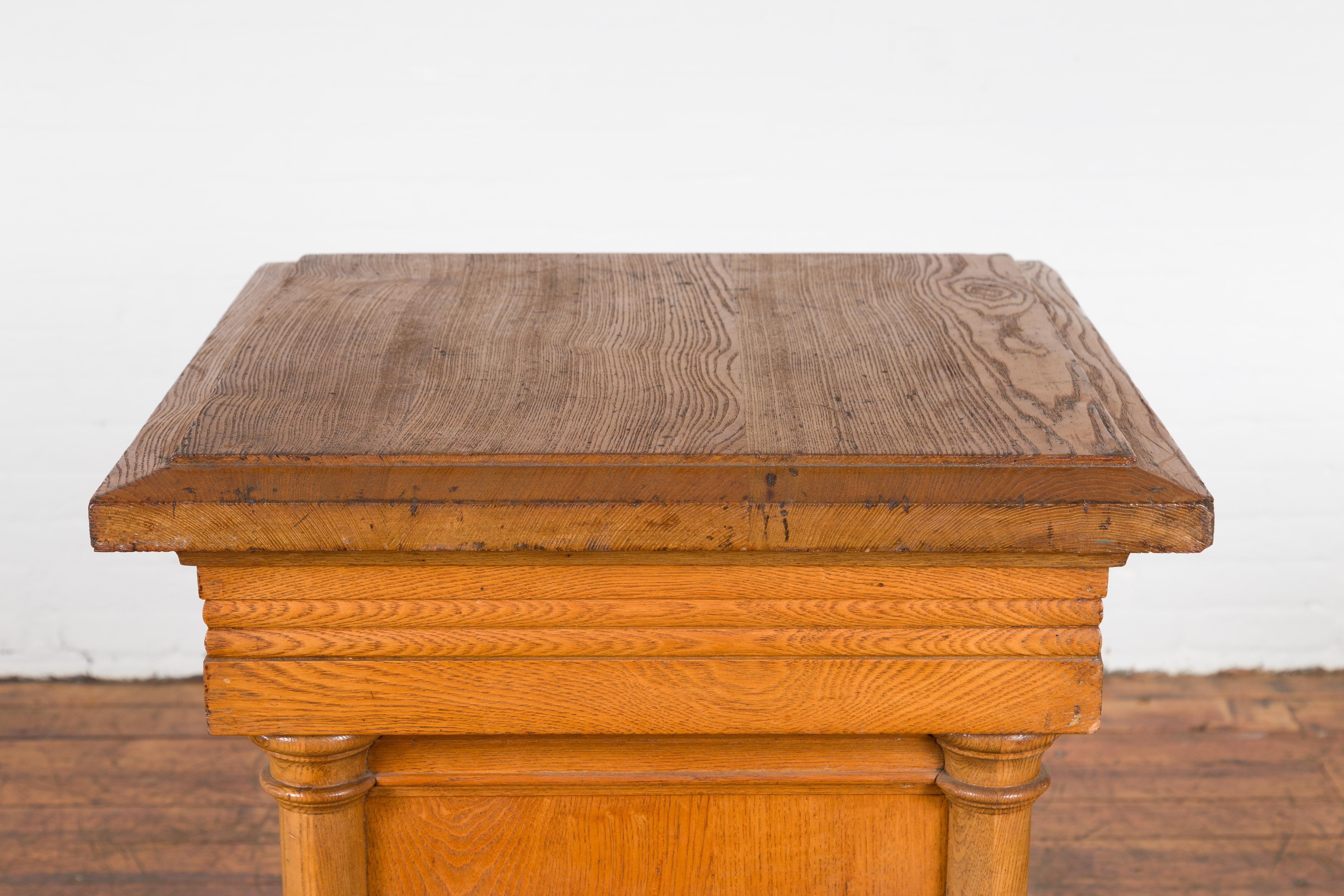 Vintage Indonesian Wooden Pedestal with Doric Semi-Columns and Natural Patina For Sale 6