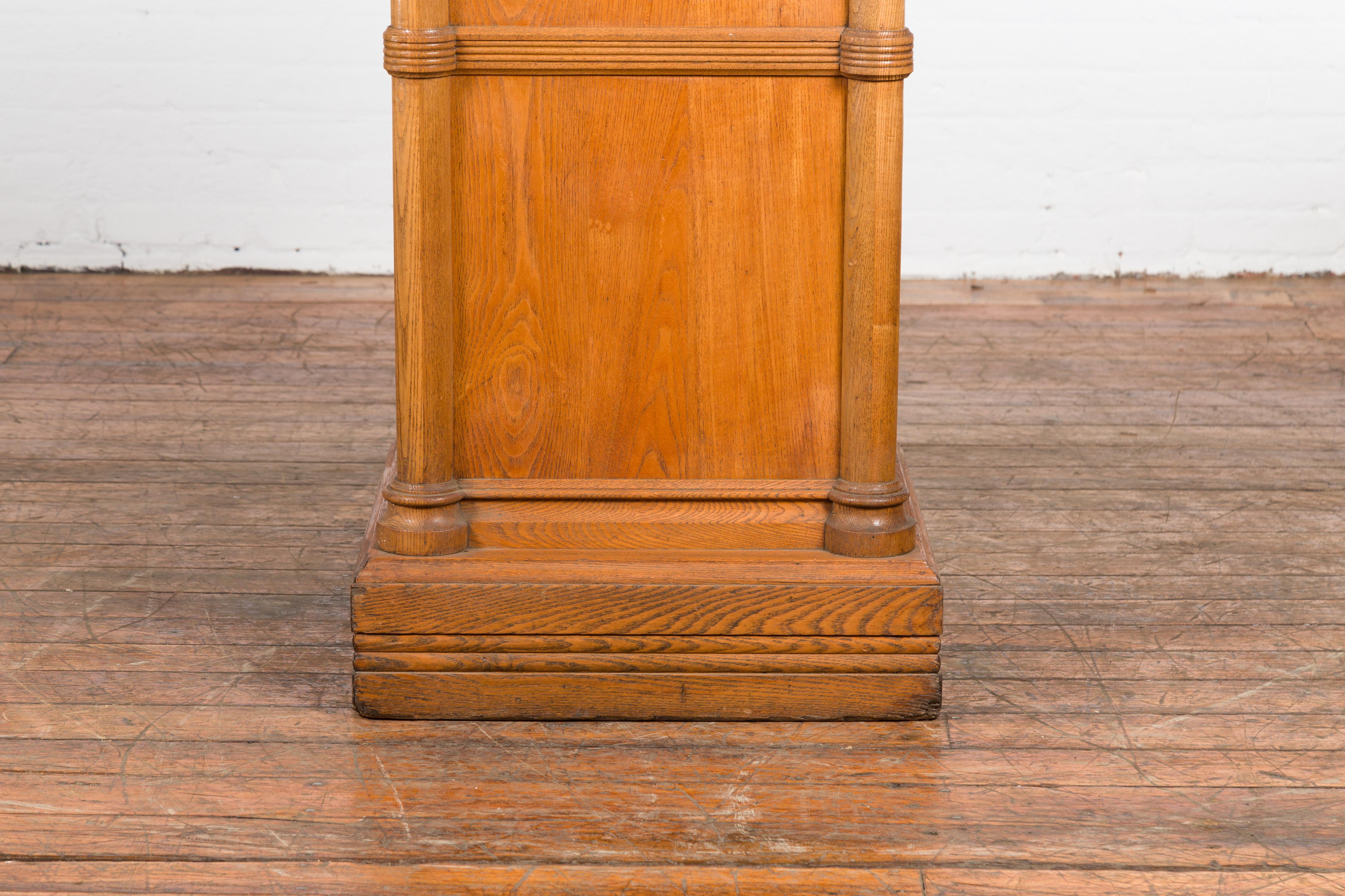 20th Century Vintage Indonesian Wooden Pedestal with Doric Semi-Columns and Natural Patina For Sale