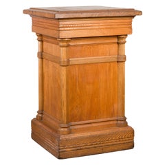 Vintage Indonesian Wooden Pedestal with Doric Semi-Columns and Natural Patina