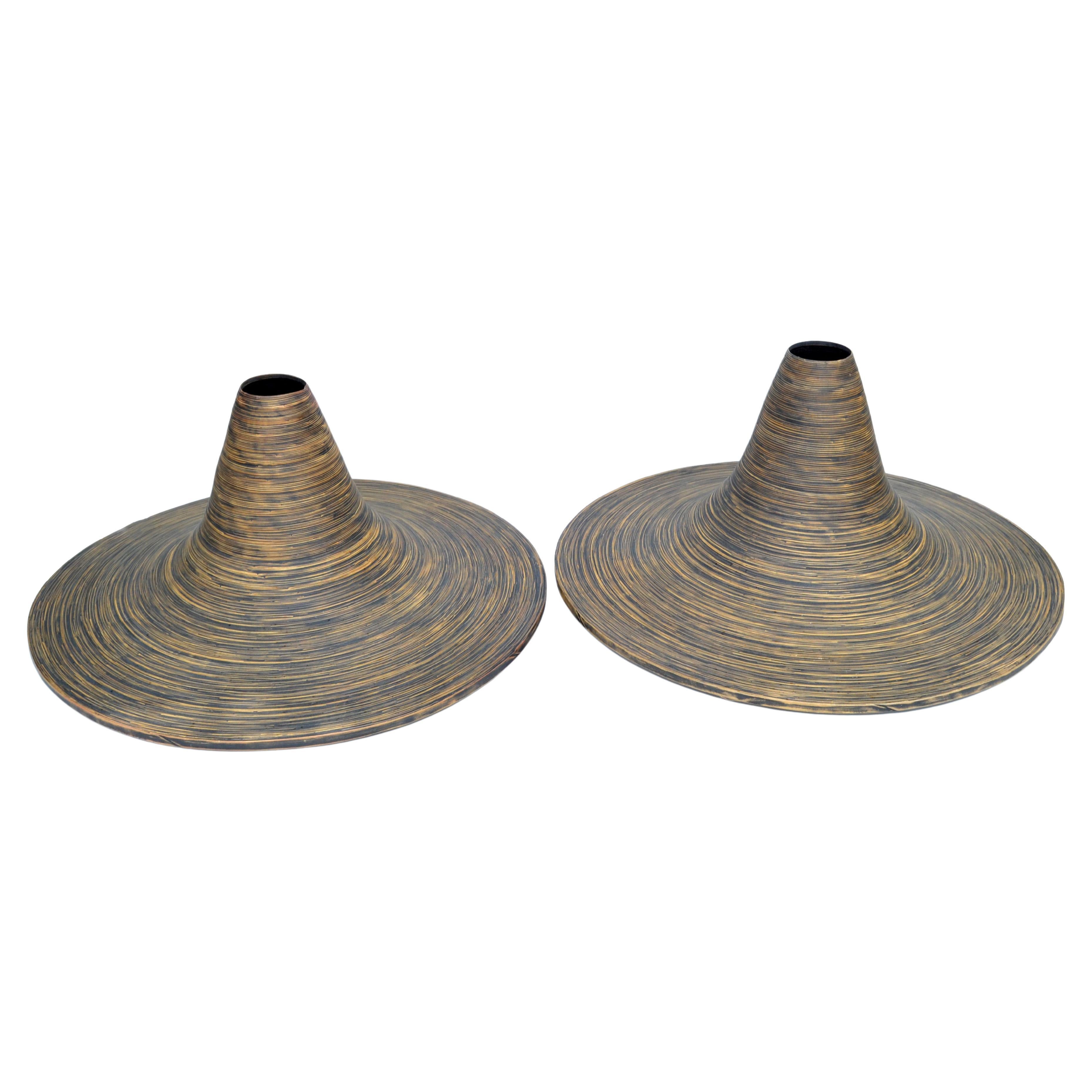 Vintage Indoor Decorative Planters 42 Inches Diameter Swirled Cane Vase, a Pair For Sale