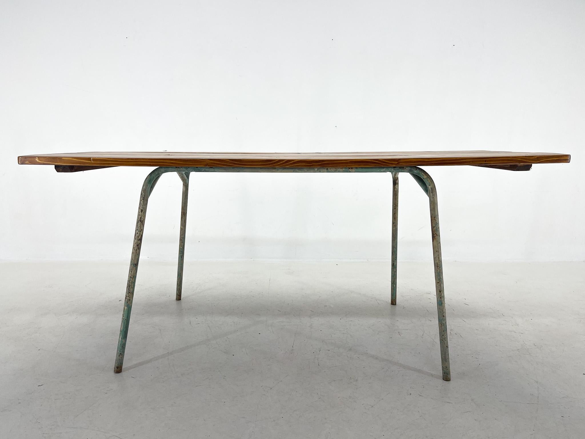 Industrial Vintage Indrustrial Wood & Metal Dining Table For Sale