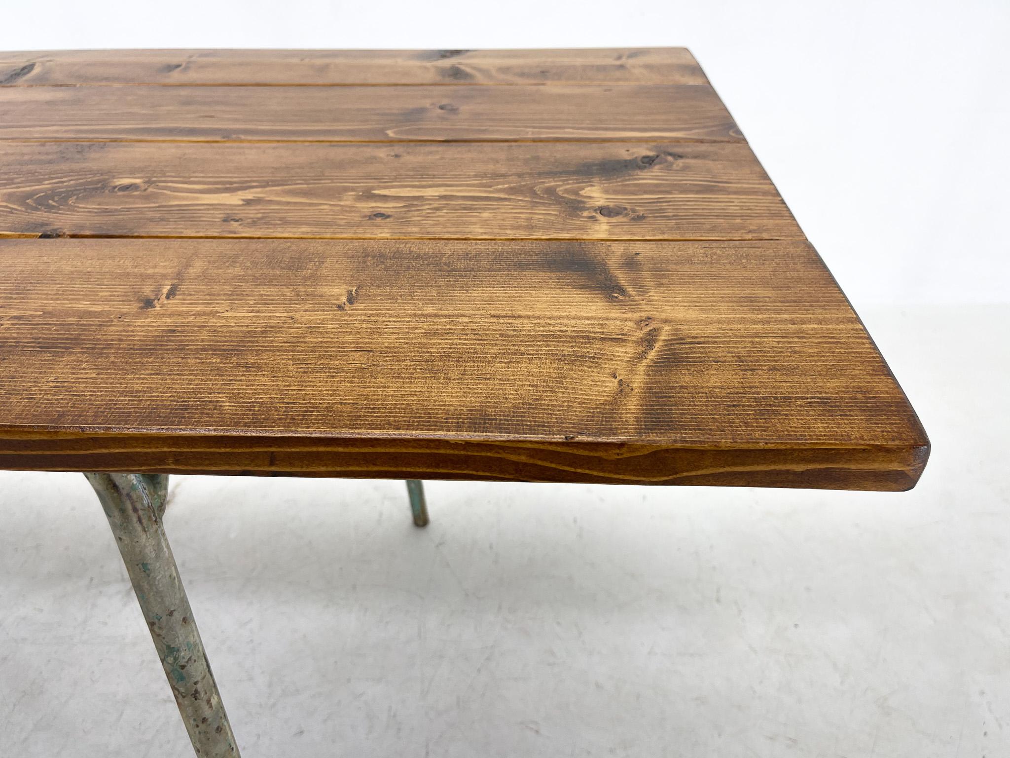 Vintage Indrustrial Wood & Metal Dining Table For Sale 1