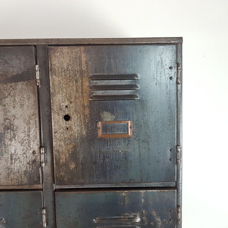 Vintage Industrial 12 Compartment Stripped Steel School Locker For Sale