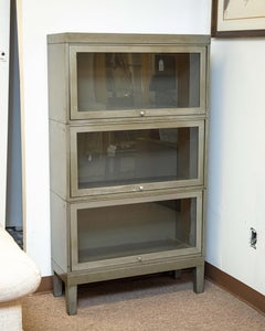 Vintage Industrial 3 Shelf Brushed Metal Barrister Bookshelf