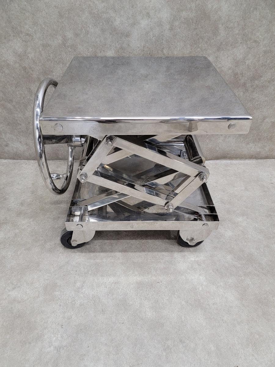 20th Century Vintage Industrial Adjustable Chrome Scissor Lift Side End Table