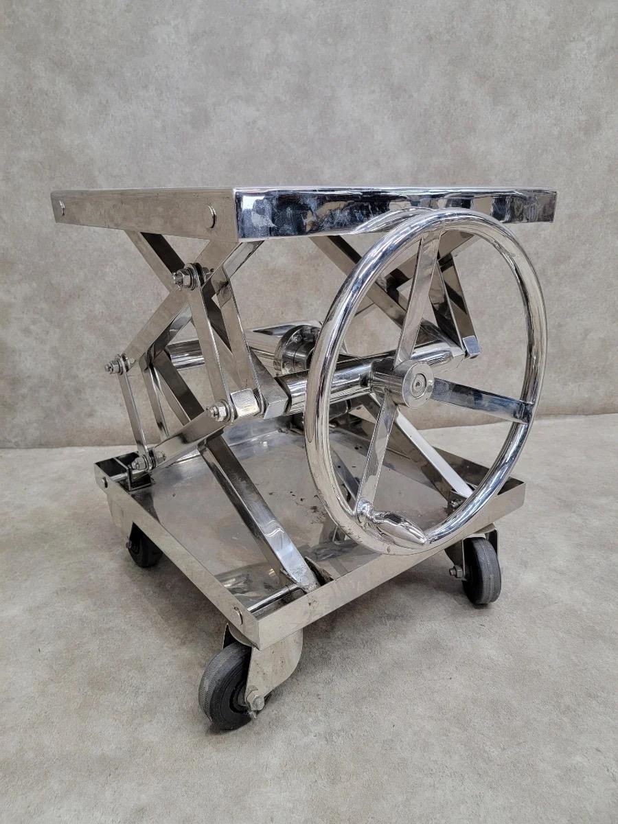 Vintage Industrial Adjustable Chrome Scissor Lift Side End Table 1