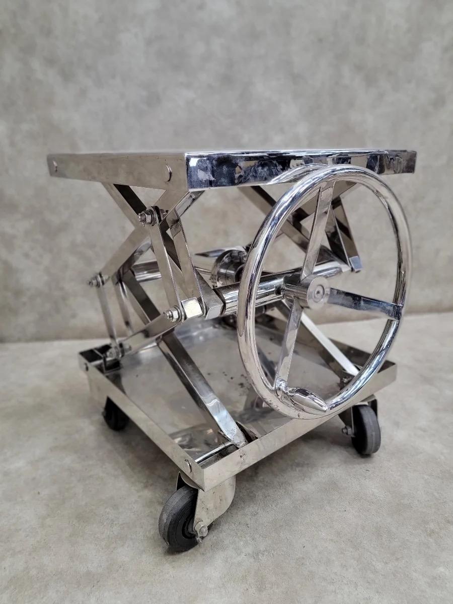 Vintage Industrial Adjustable Chrome Scissor Lift Side End Table 2