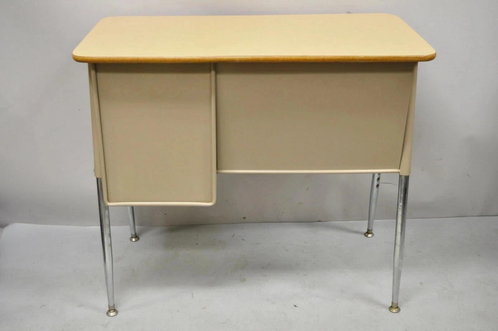 Vintage Industrial Adjustable Height Metal School Writing Desk With Laminate Top For Sale 5