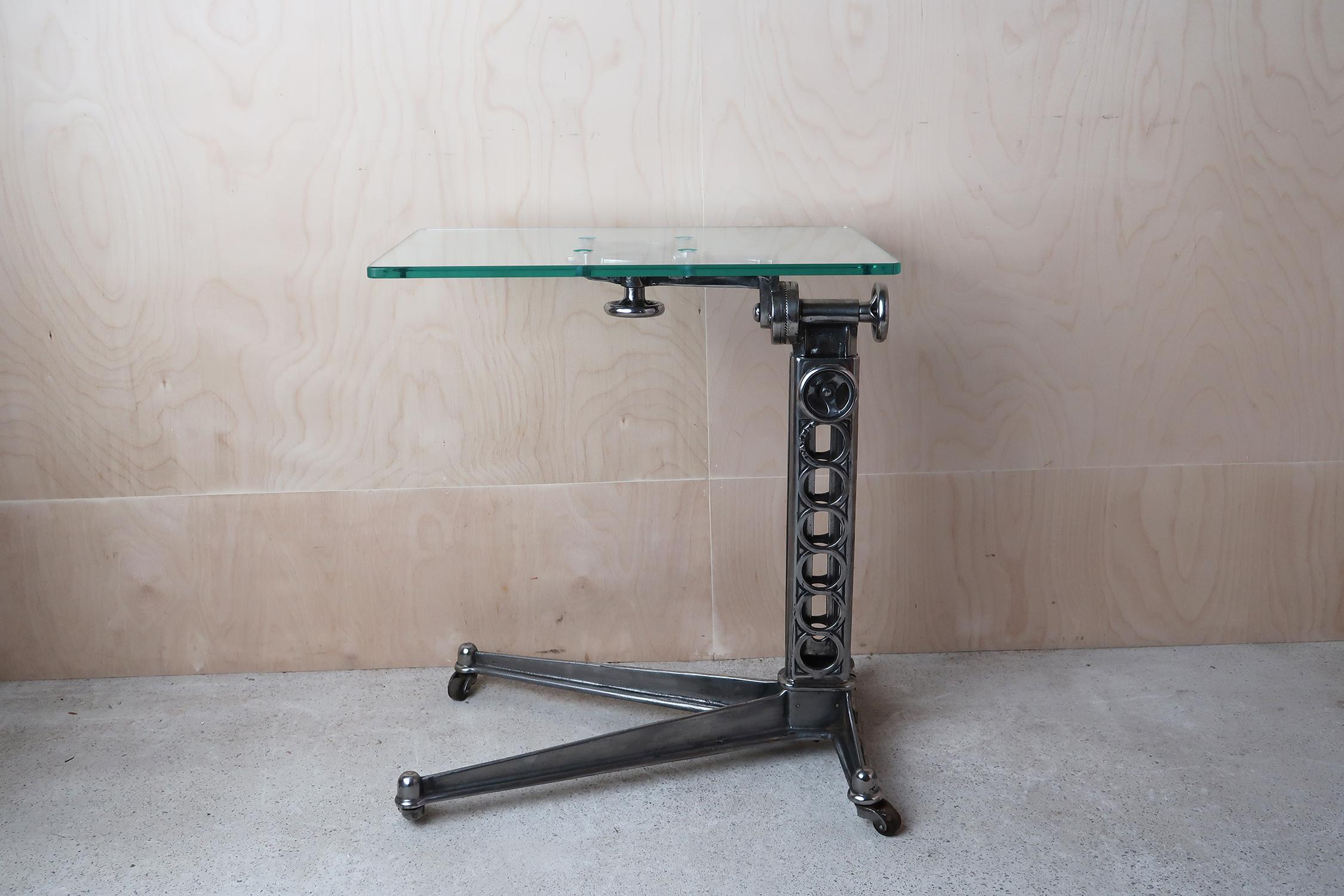 Polished Vintage Industrial Adjustable High to Low Side Table, English, C.1900 For Sale