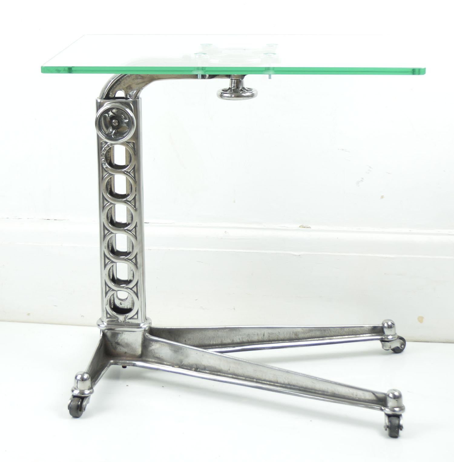 Polished Vintage Industrial Adjustable High to Low Work Table, English, 1920s