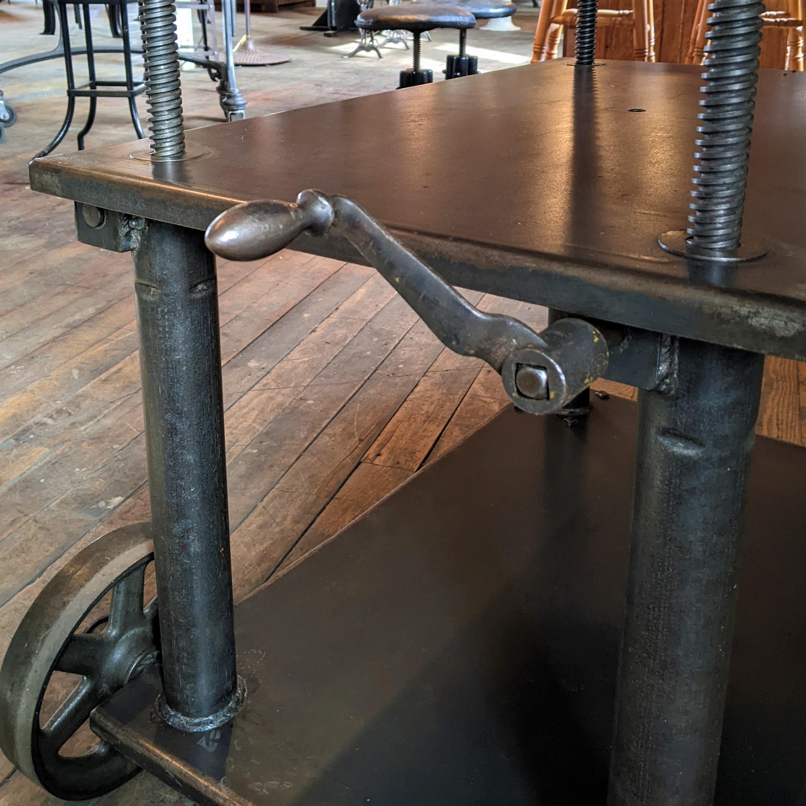 Vintage Industrial Adjustable Metal Die Lift Cart / Table 3