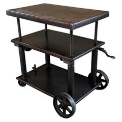 Vintage Industrial Adjustable Metal Die Lift Cart / Table