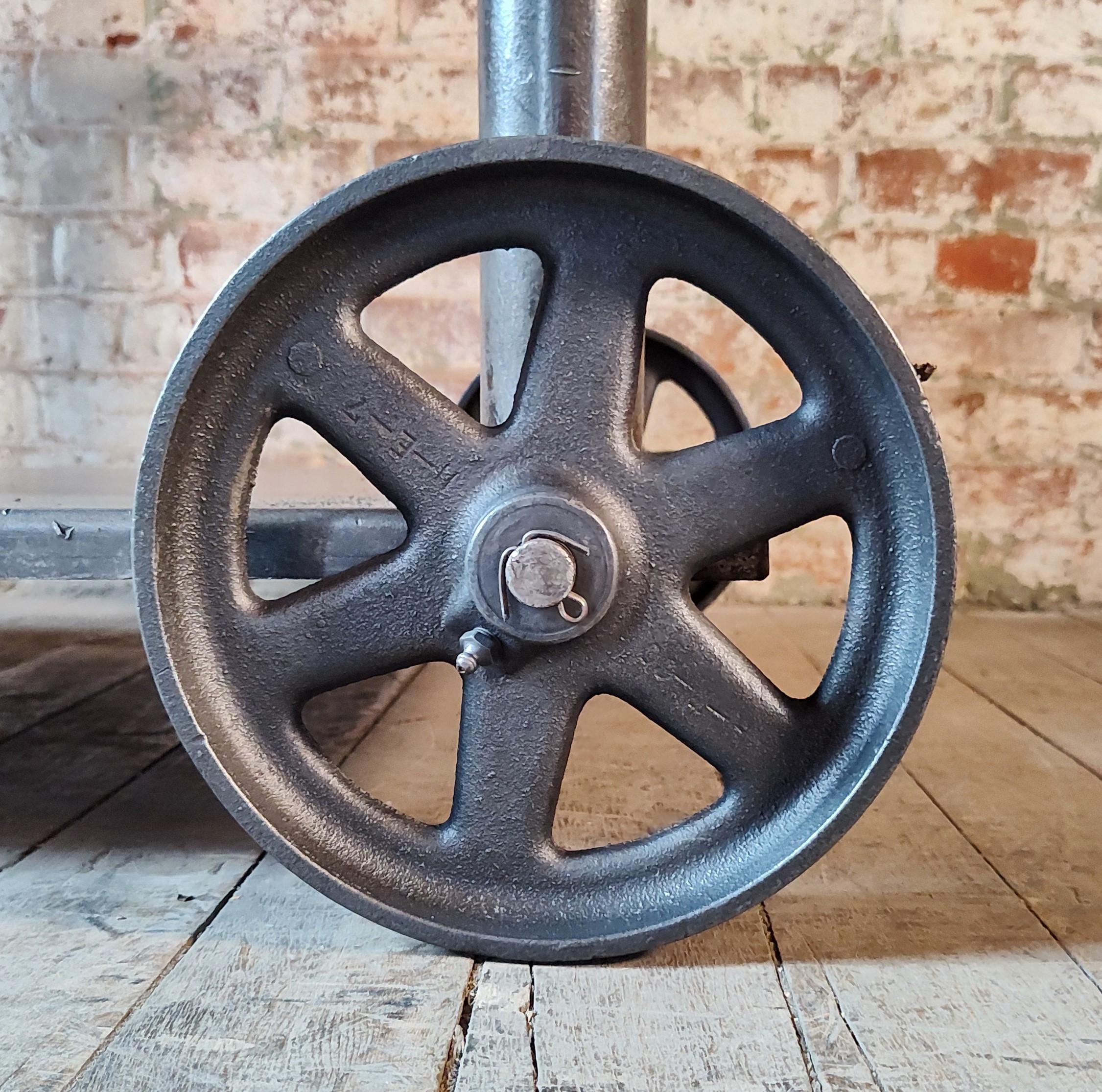 Vintage Industrial Adjustable Rolling Bar Cart 12