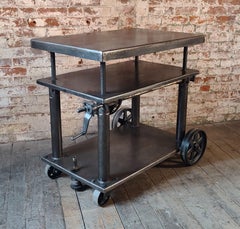 Vintage Industrial Adjustable Rolling Bar Cart