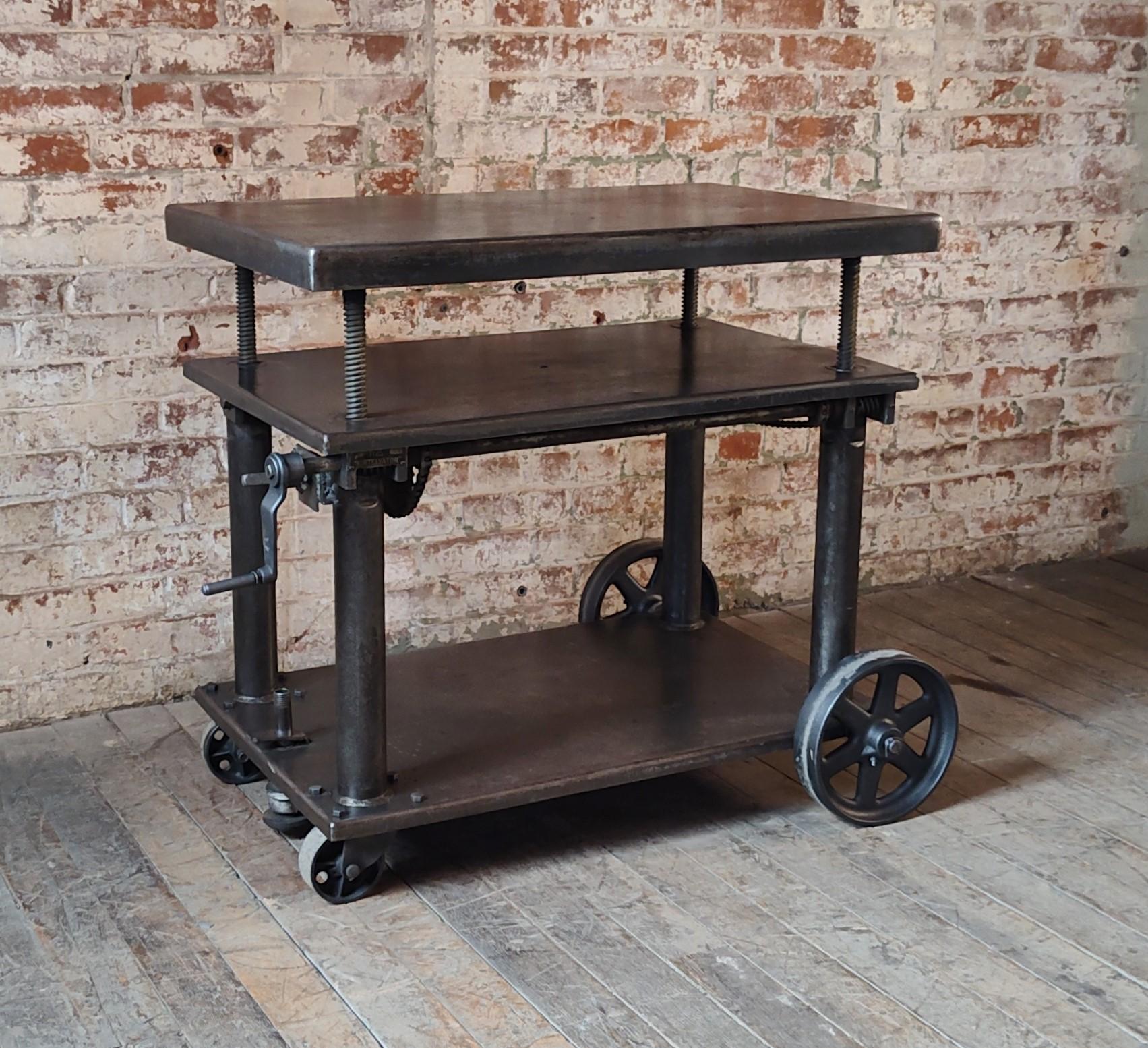 American Vintage Industrial Adjustable Rolling Bar Cart