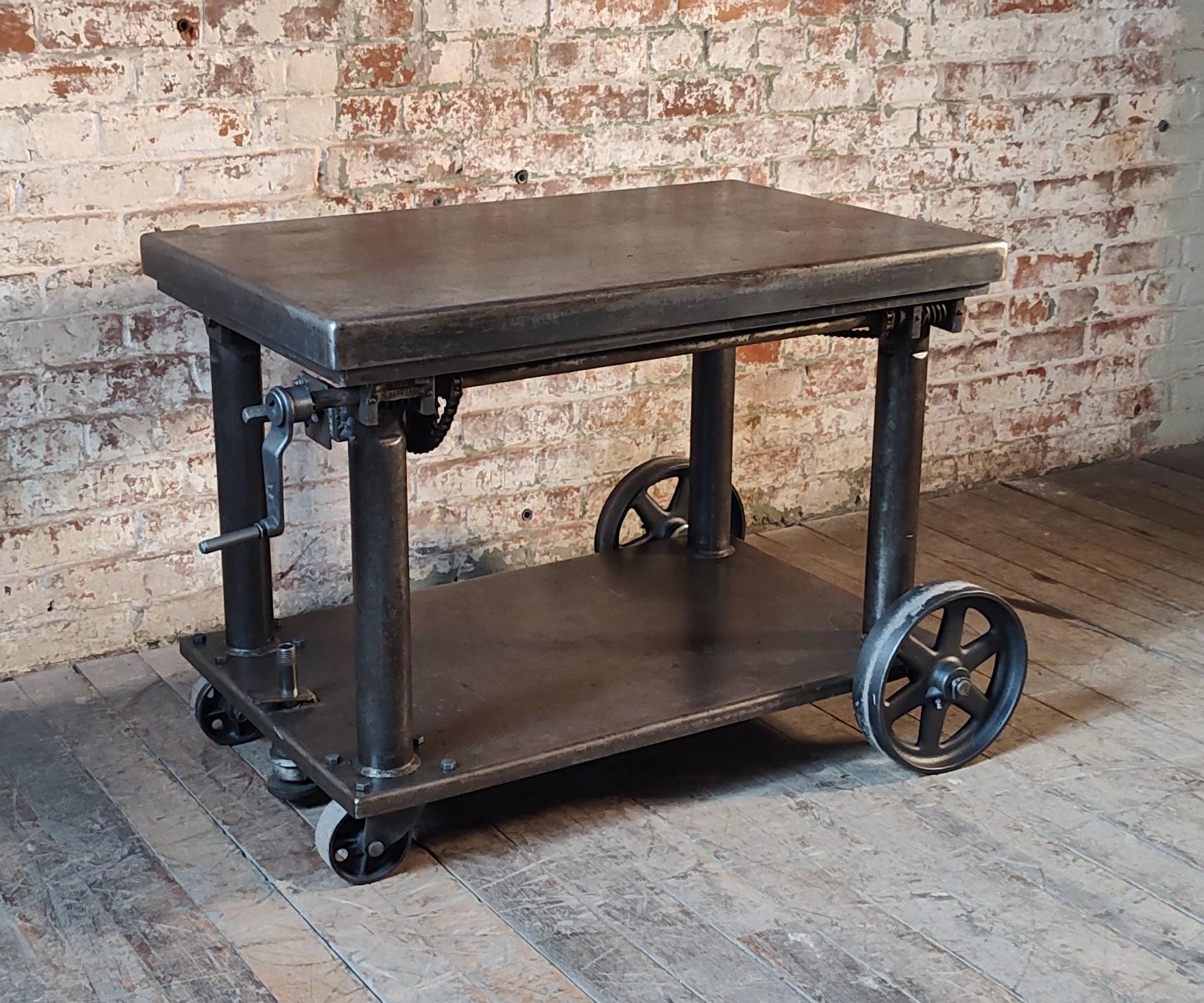 20th Century Vintage Industrial Adjustable Rolling Bar Cart