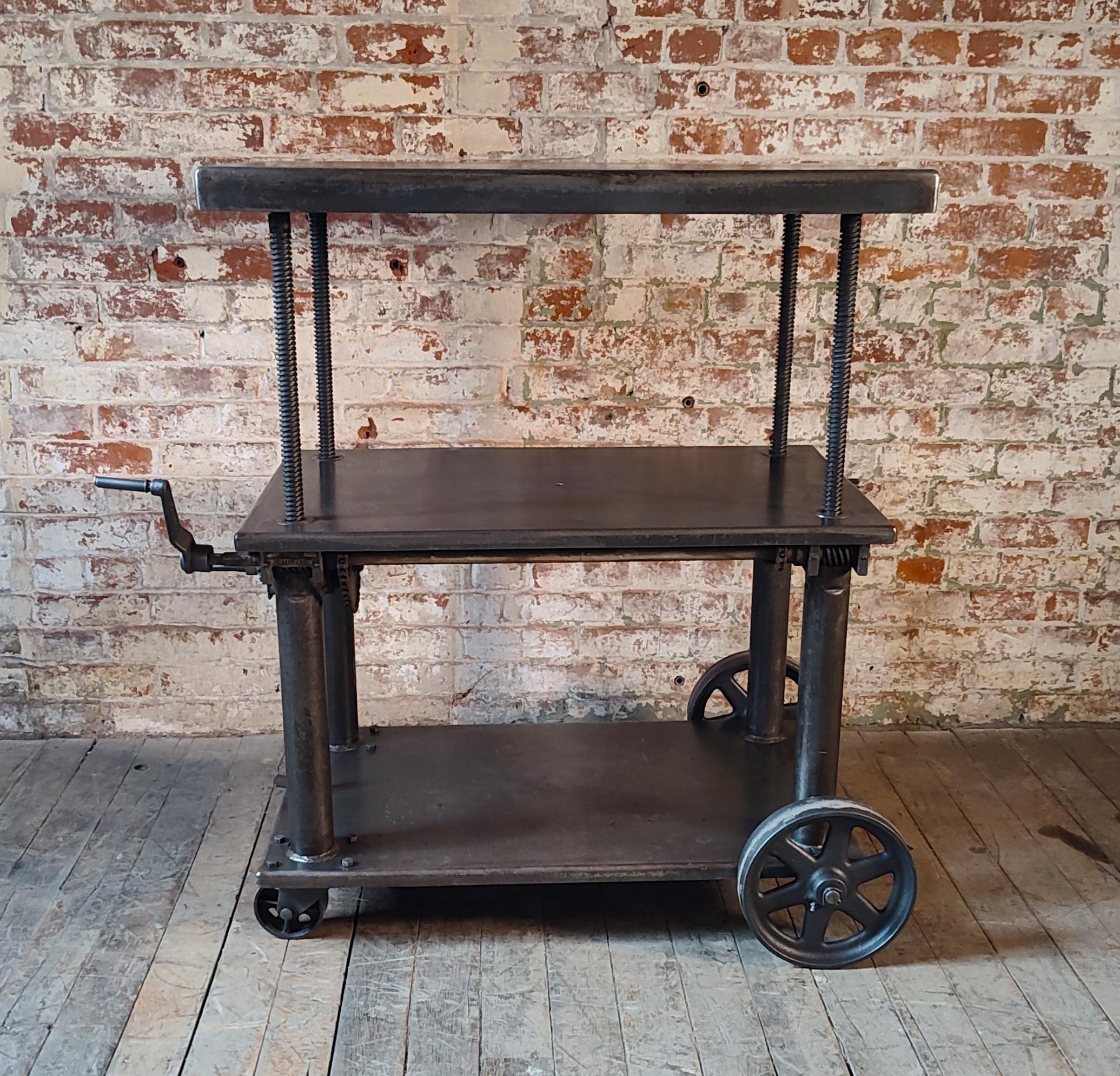 Steel Vintage Industrial Adjustable Rolling Bar Cart