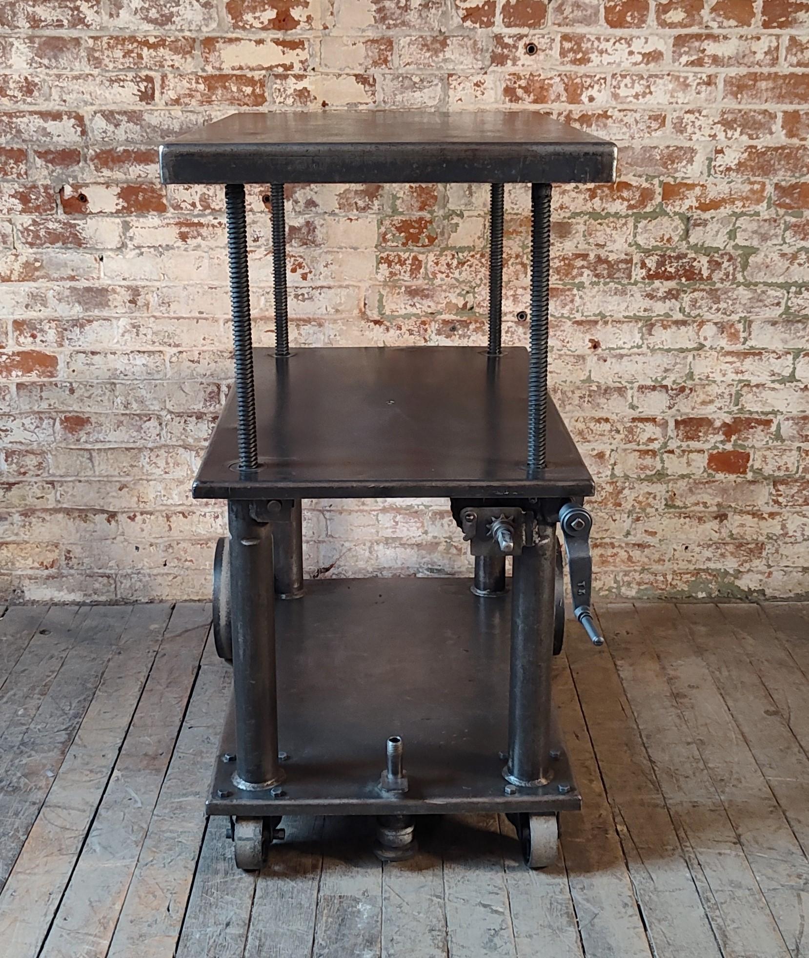 Vintage Industrial Adjustable Rolling Bar Cart 1