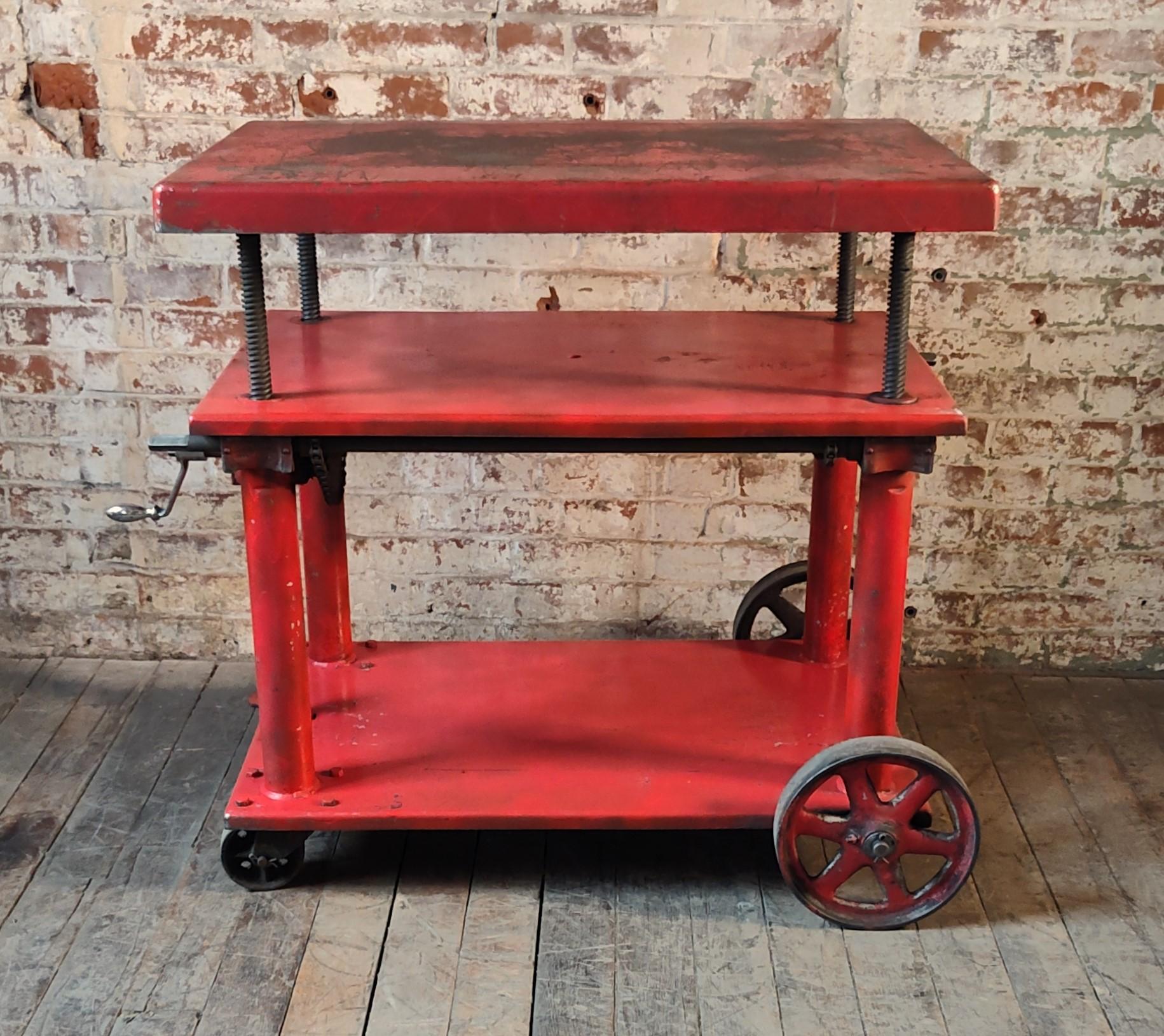American Vintage Industrial Adjustable Steel Rolling Bar Cart