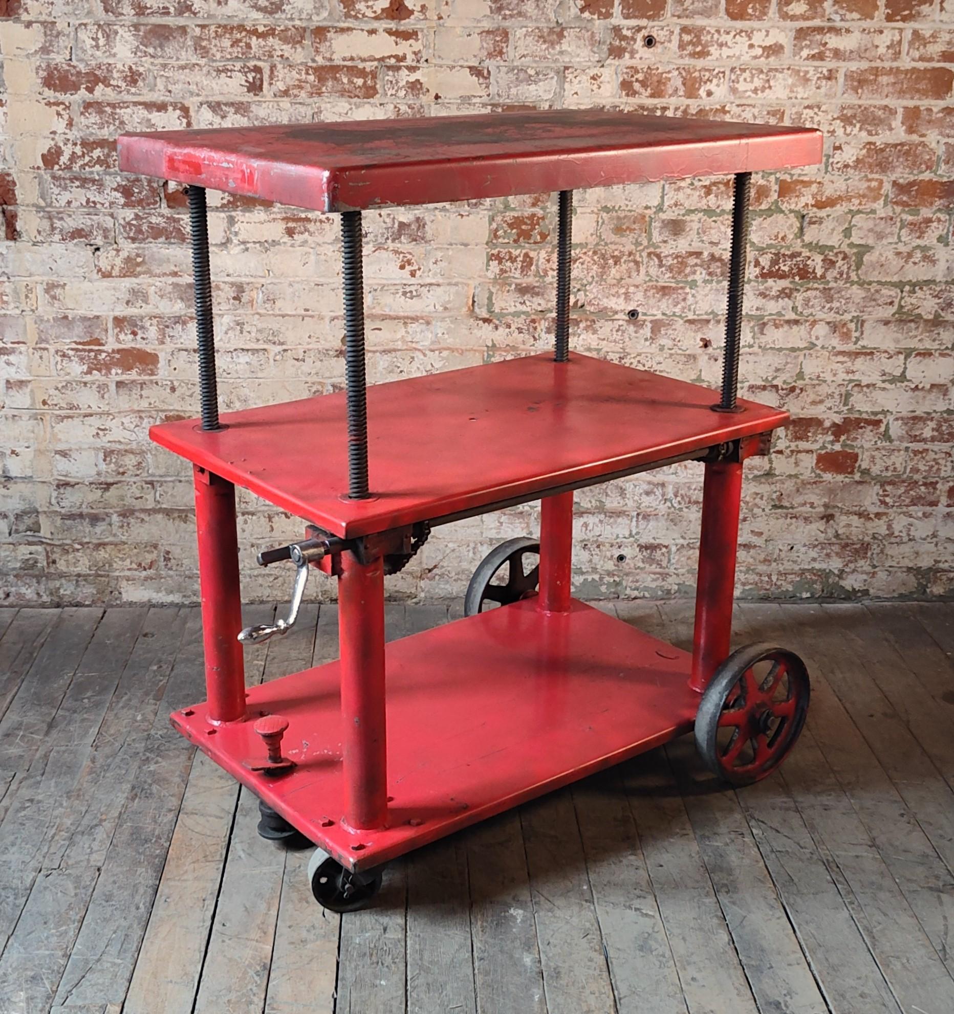 Vintage Industrial Adjustable Steel Rolling Bar Cart 1