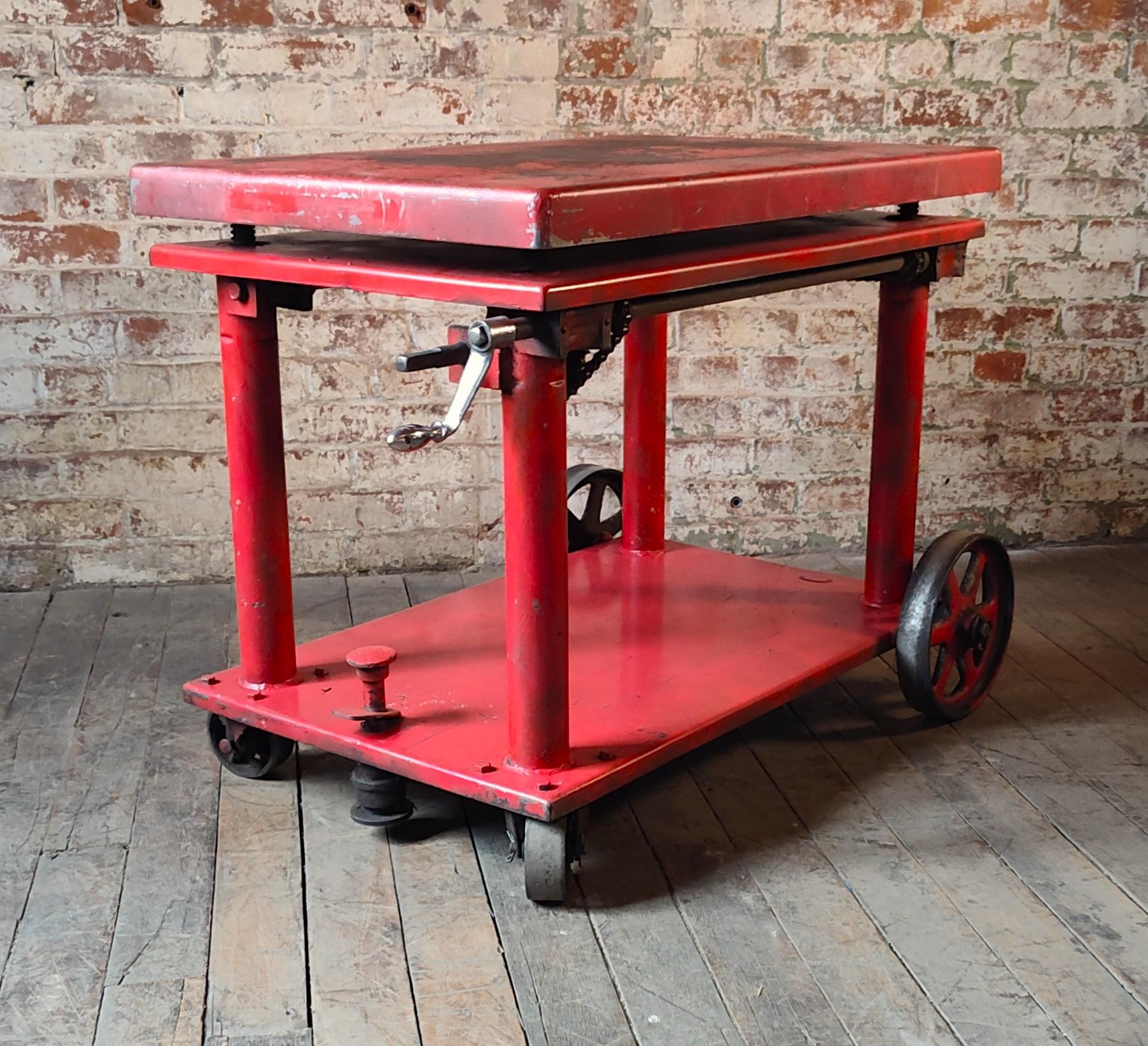 Vintage Industrial Adjustable Steel Rolling Bar Cart 2