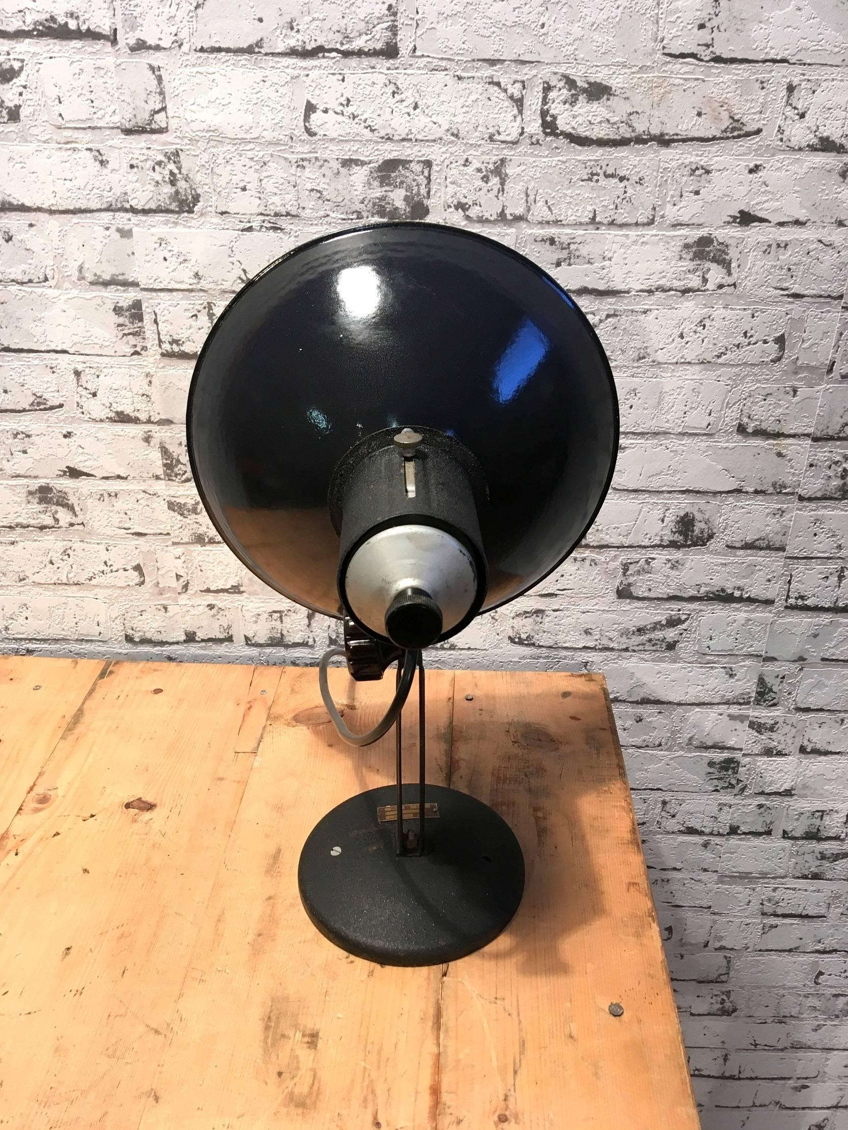 Vintage Industrial Black Enamel Table Lamp, 1950s In Good Condition In Kojetice, CZ