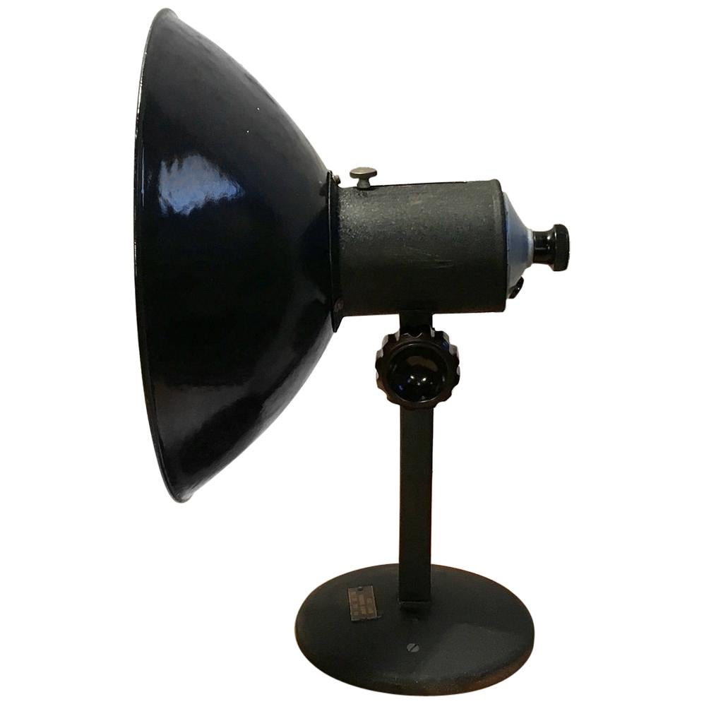 Vintage Industrial Black Enamel Table Lamp, 1950s