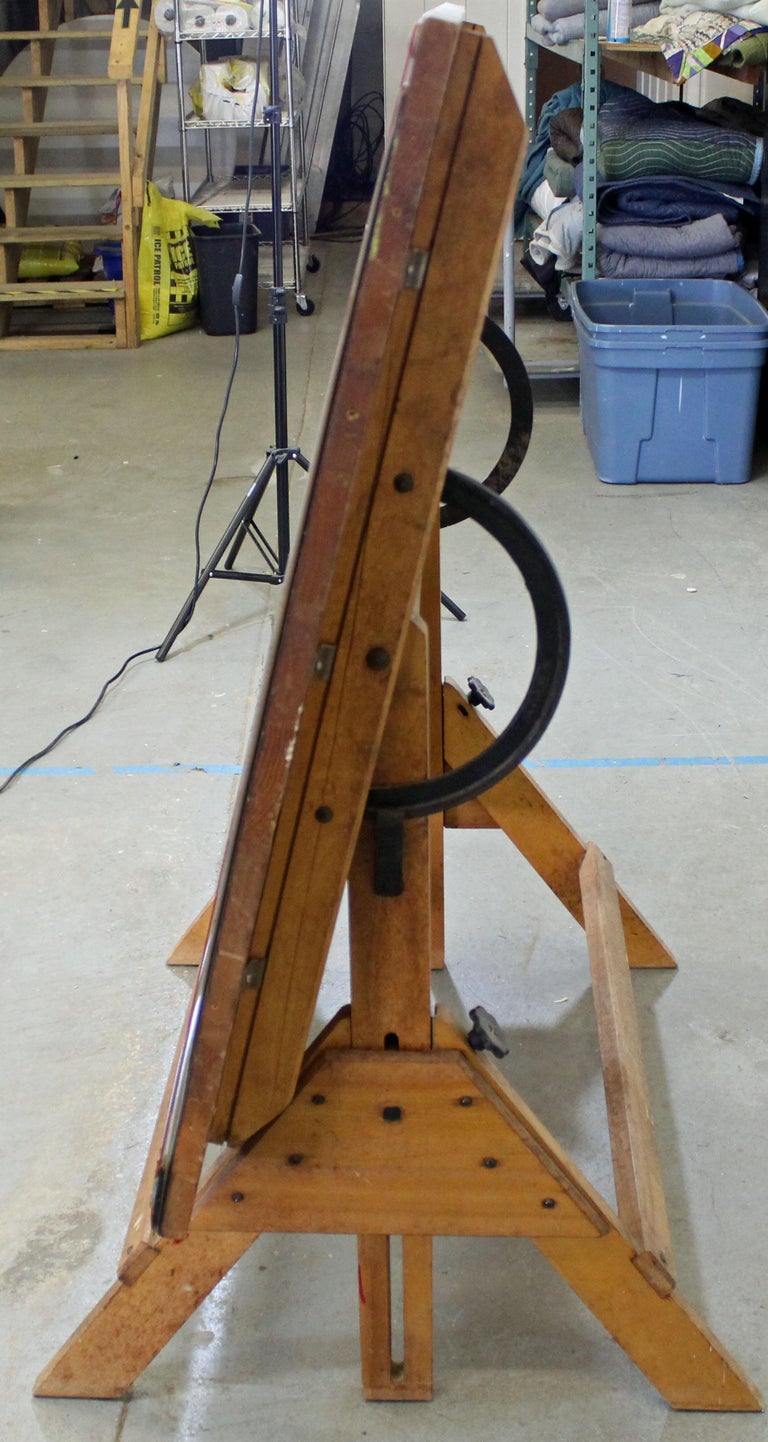 Vintage Industrial Adjustable Wood Drafting Table at 1stdibs