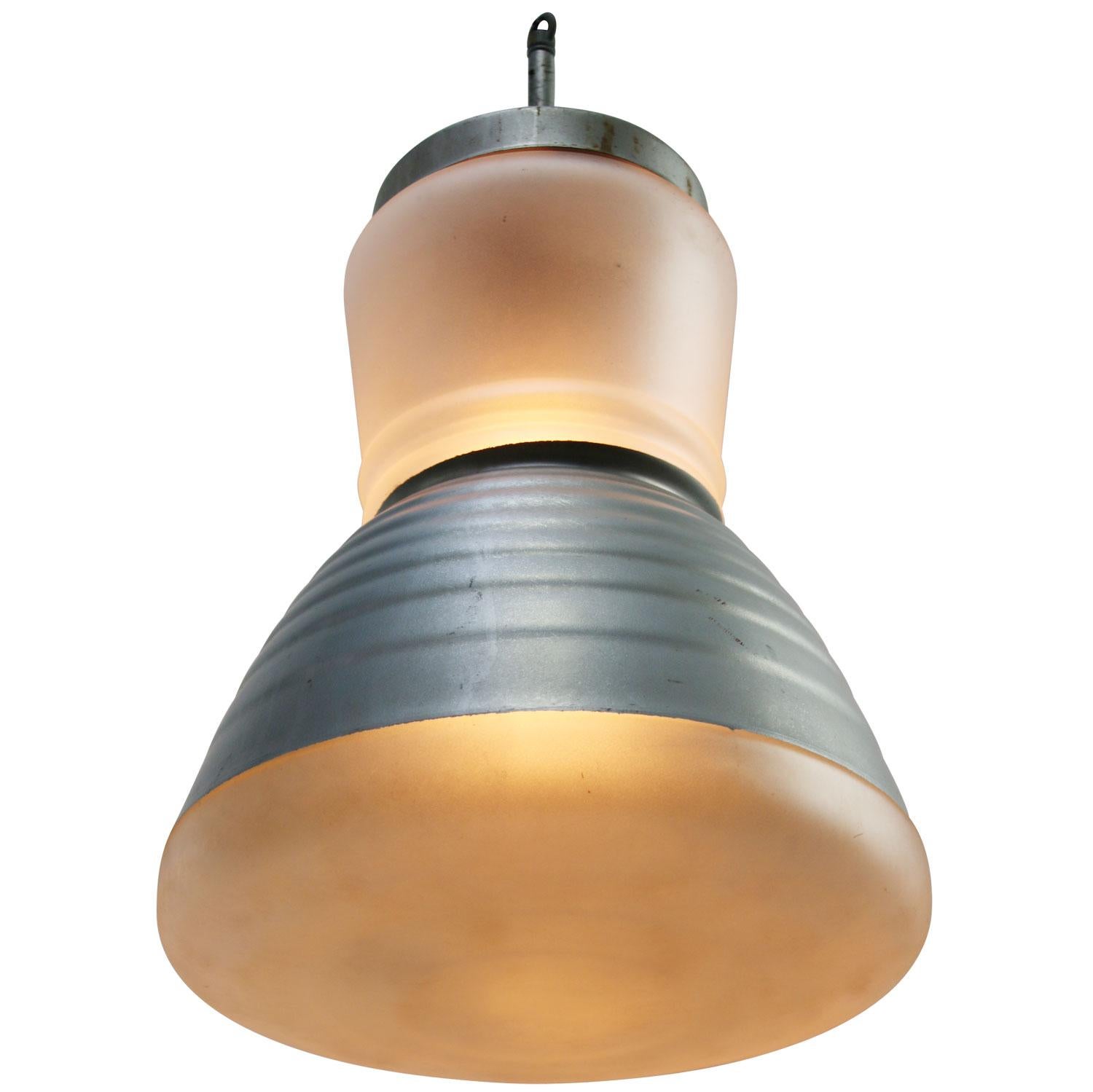 Industrial Vintage Adolf Meyer Frosted Mercury Glass Pendant Lamps for Zeiss Ikon For Sale