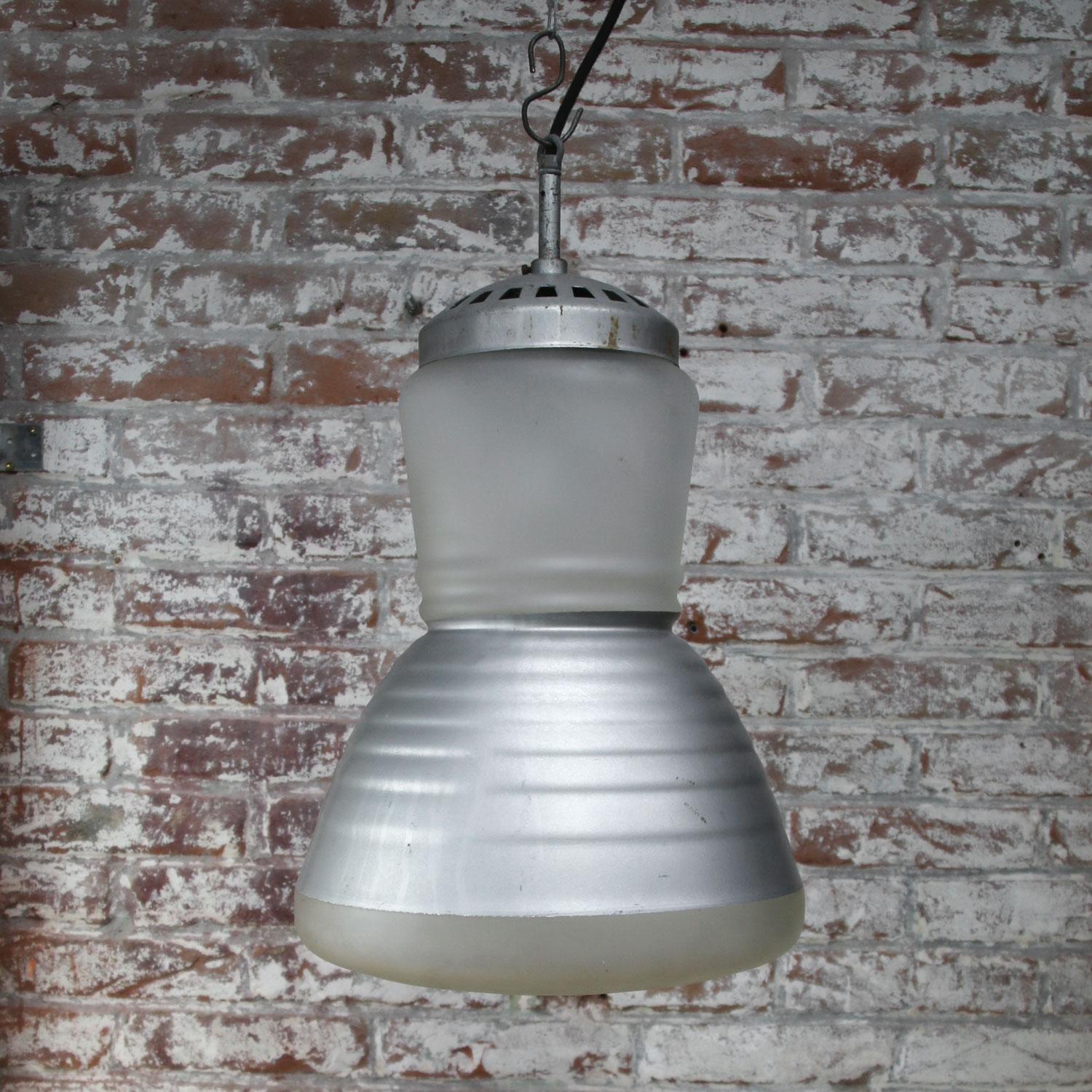 Vintage Adolf Meyer Frosted Mercury Glass Pendant Lamps for Zeiss Ikon In Good Condition For Sale In Amsterdam, NL