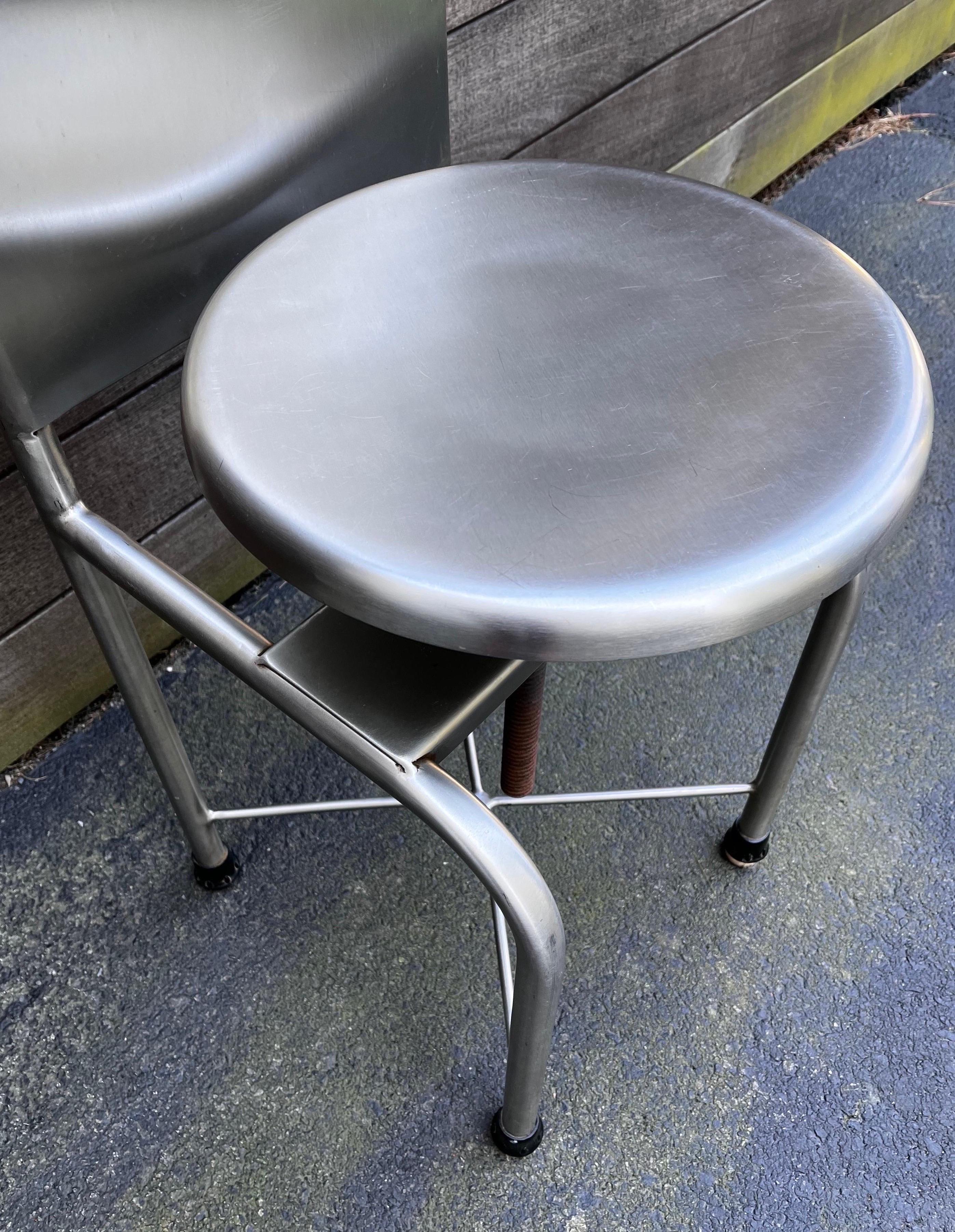 Stainless Steel Vintage Industrial Age High Back Swivel Medical Chair For Sale