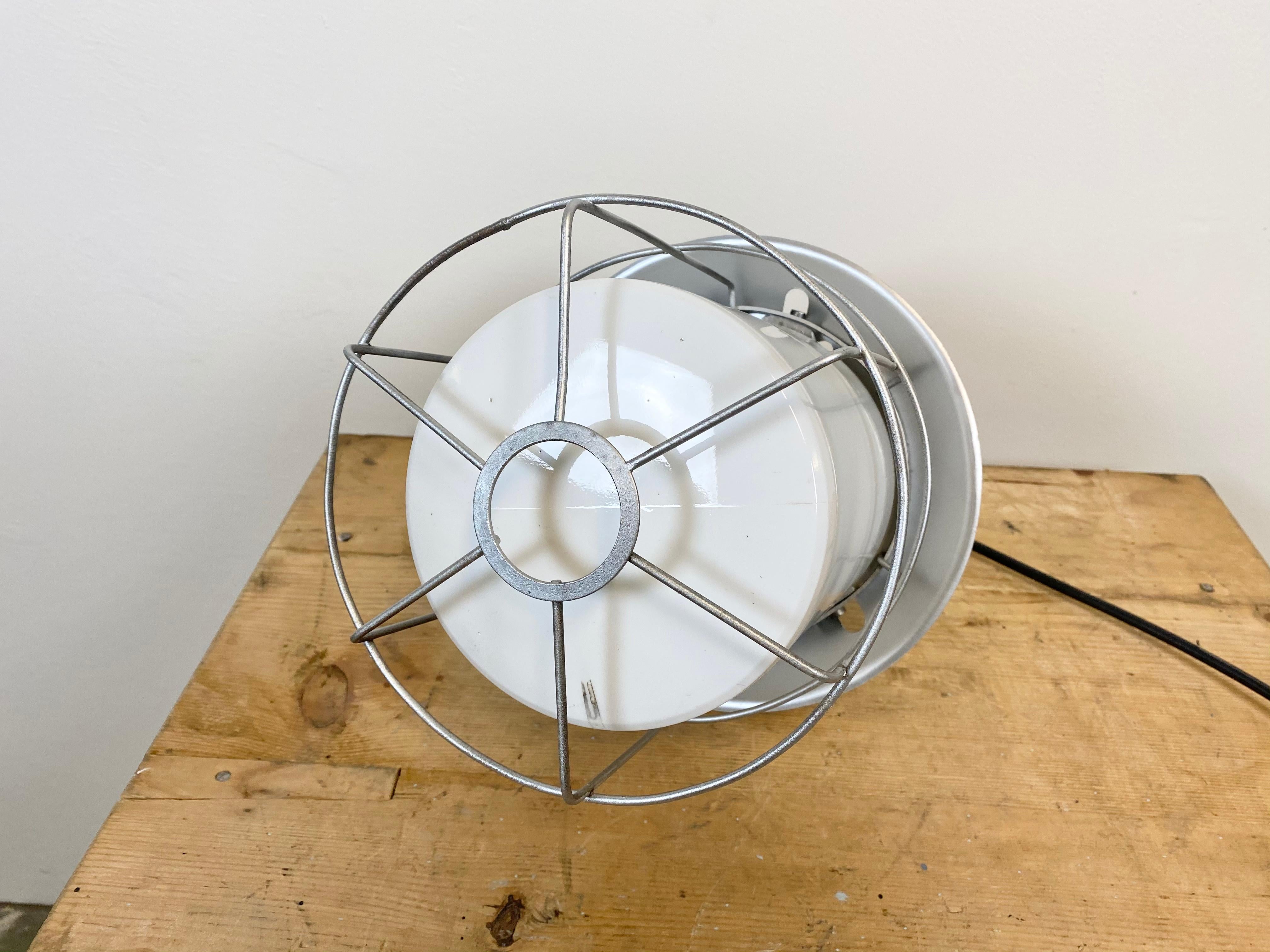 Vintage Industrial Aluminium Lamp with Milk Glass, 1970s For Sale 3